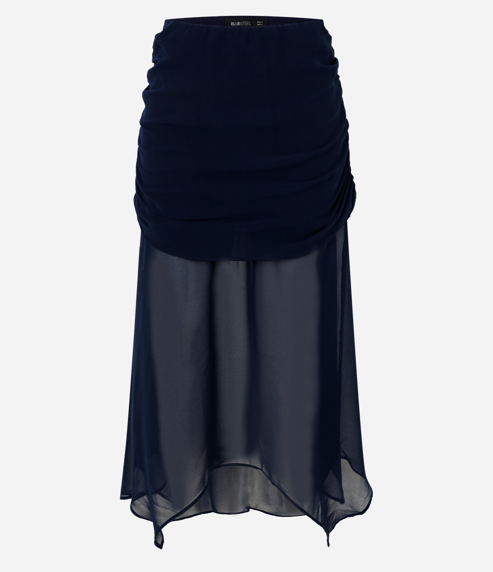 Saia Midi em Chiffon com Drapeado e Barra Assimétrica Azul 5
