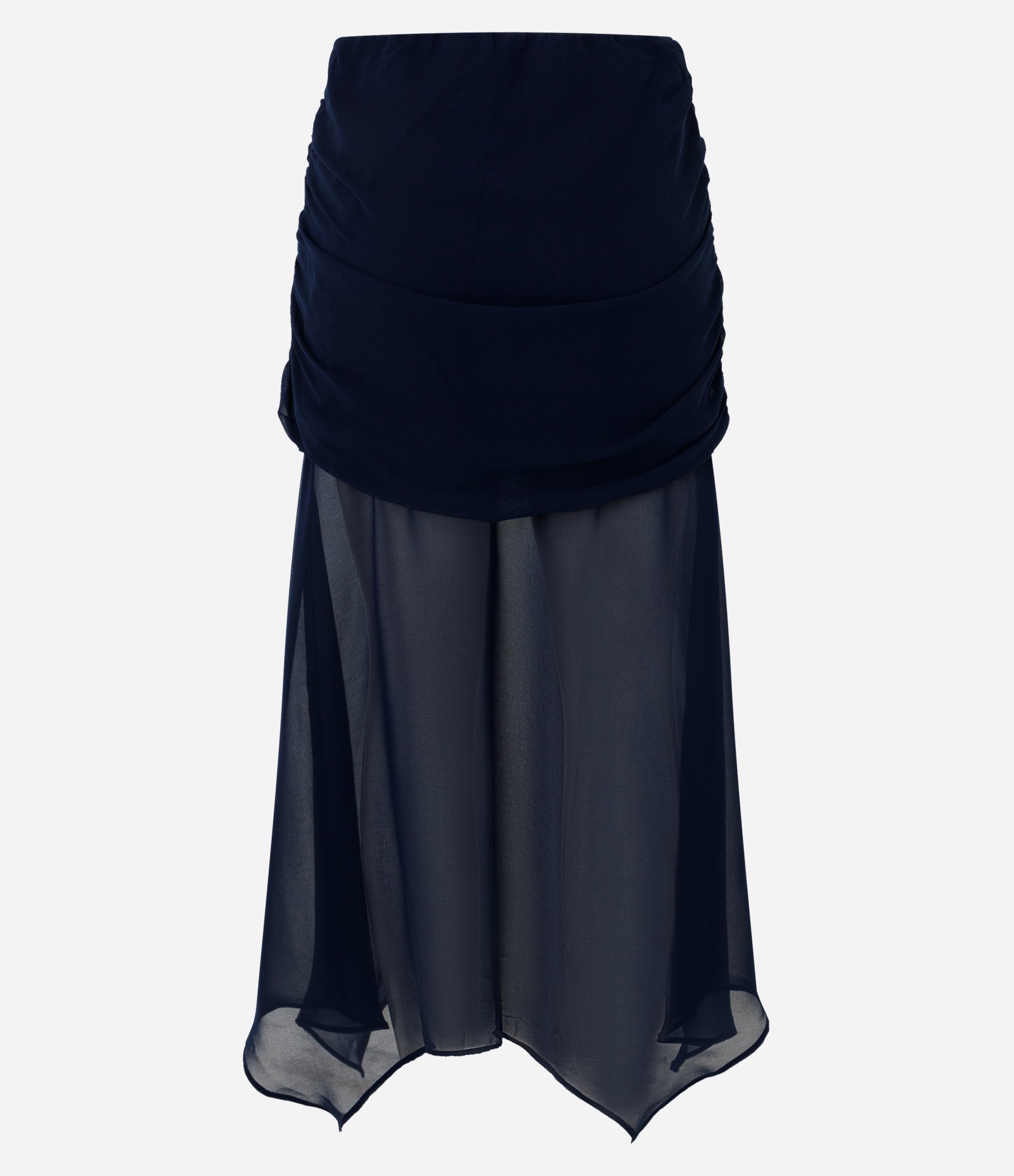 Saia Midi em Chiffon com Drapeado e Barra Assimétrica Azul 6