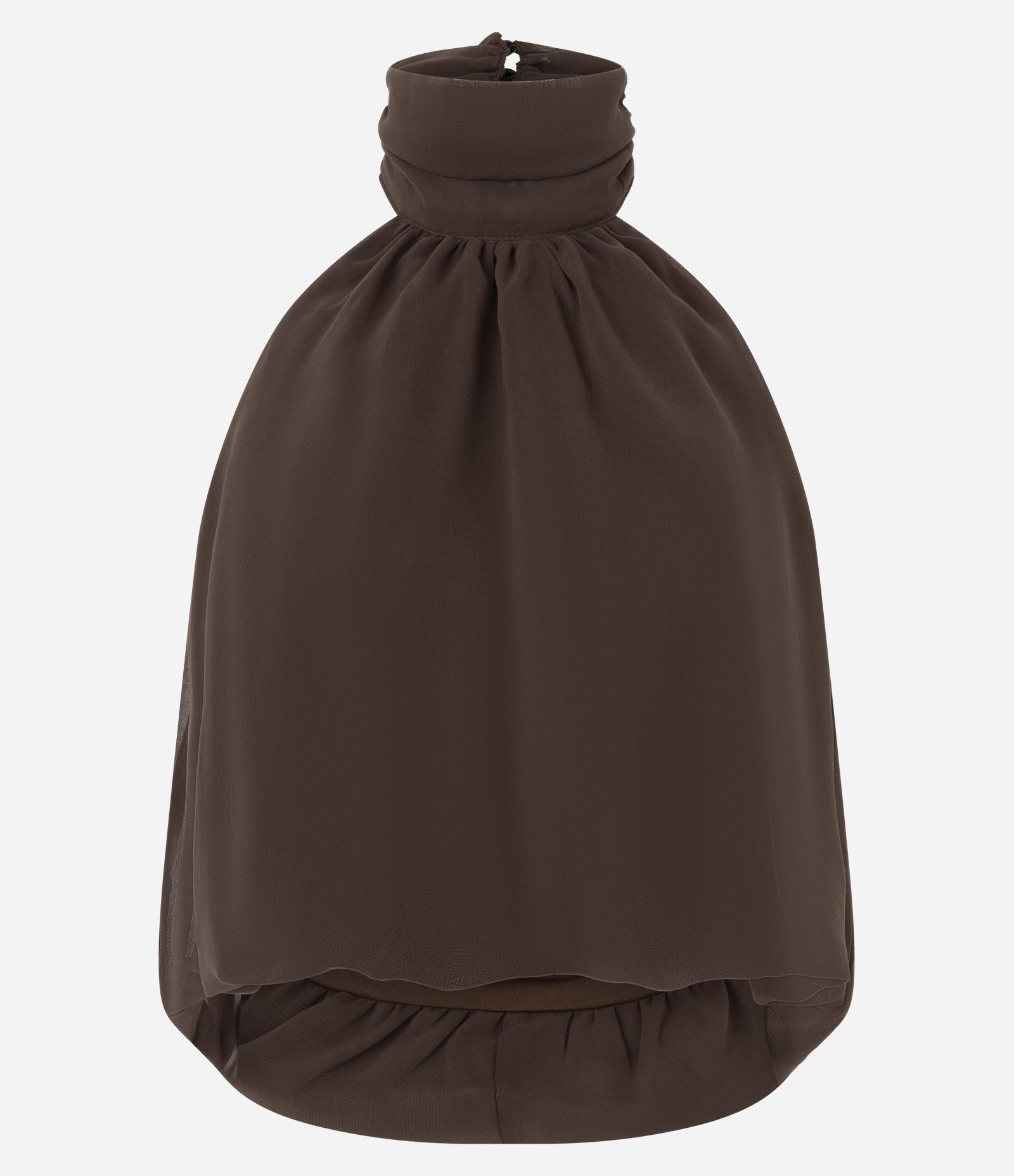 Blusa Halter em Chiffon com Gola Alta e Barra Balonê Marrom 5