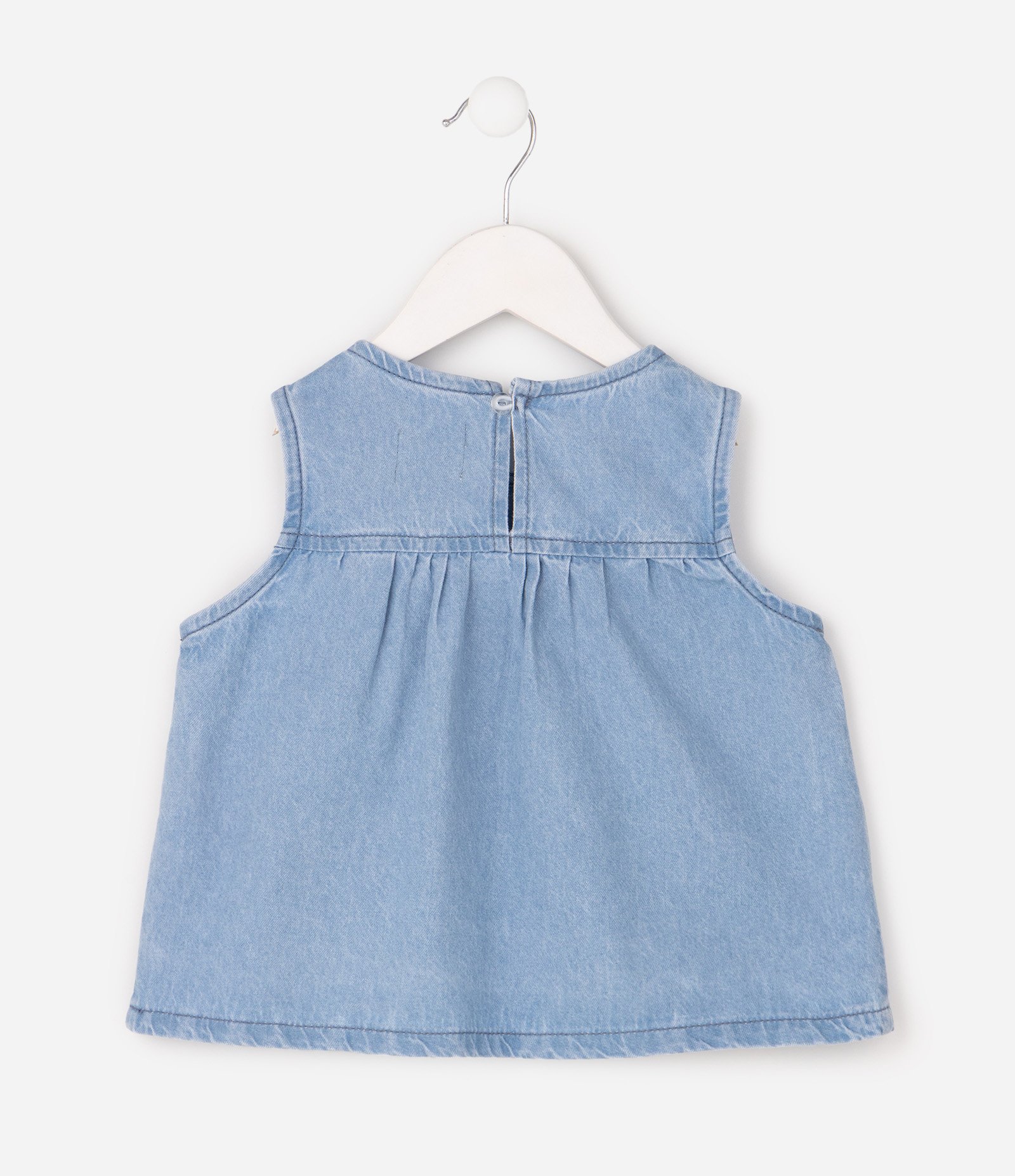 Blusa Bata Infantil em Jeans com Bordado de Cereja - Tam 1 a 6 Anos Azul Claro 4