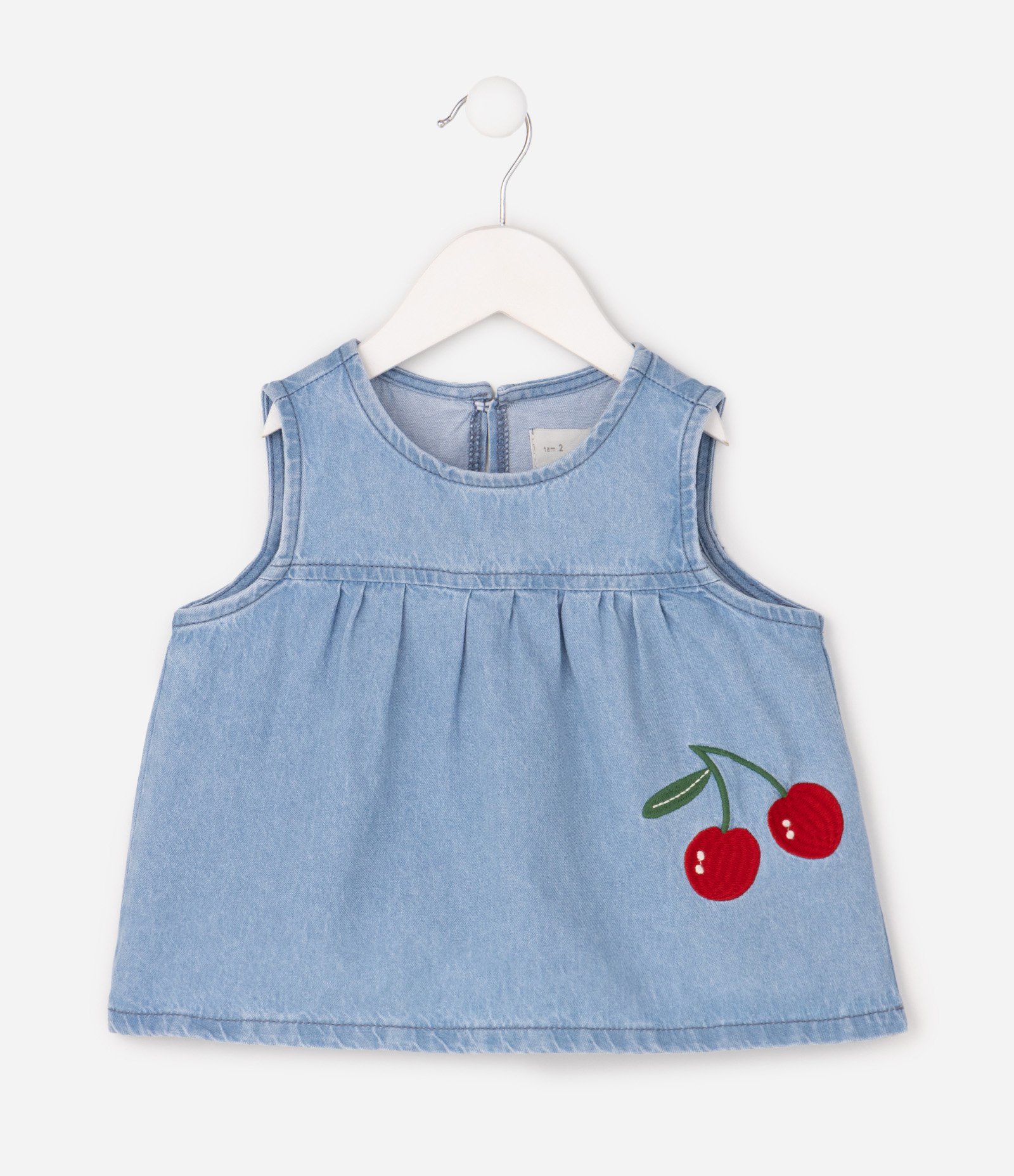Blusa Bata Infantil em Jeans com Bordado de Cereja - Tam 1 a 6 Anos Azul Claro 7