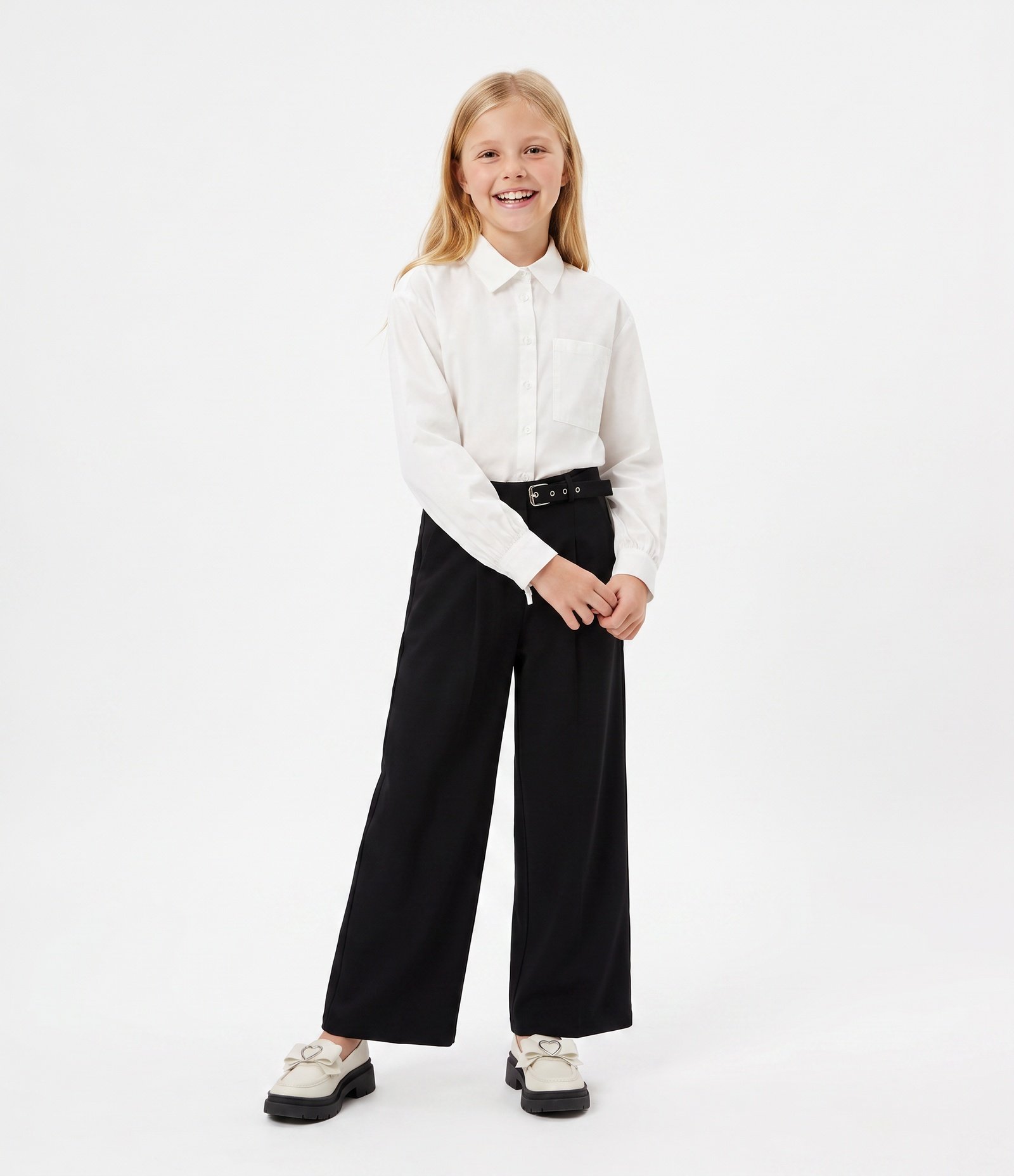 Camisa Infantil Em Algodão Com Colarinho e Lacinhos - Tam 5 a 16 Anos Branco 1