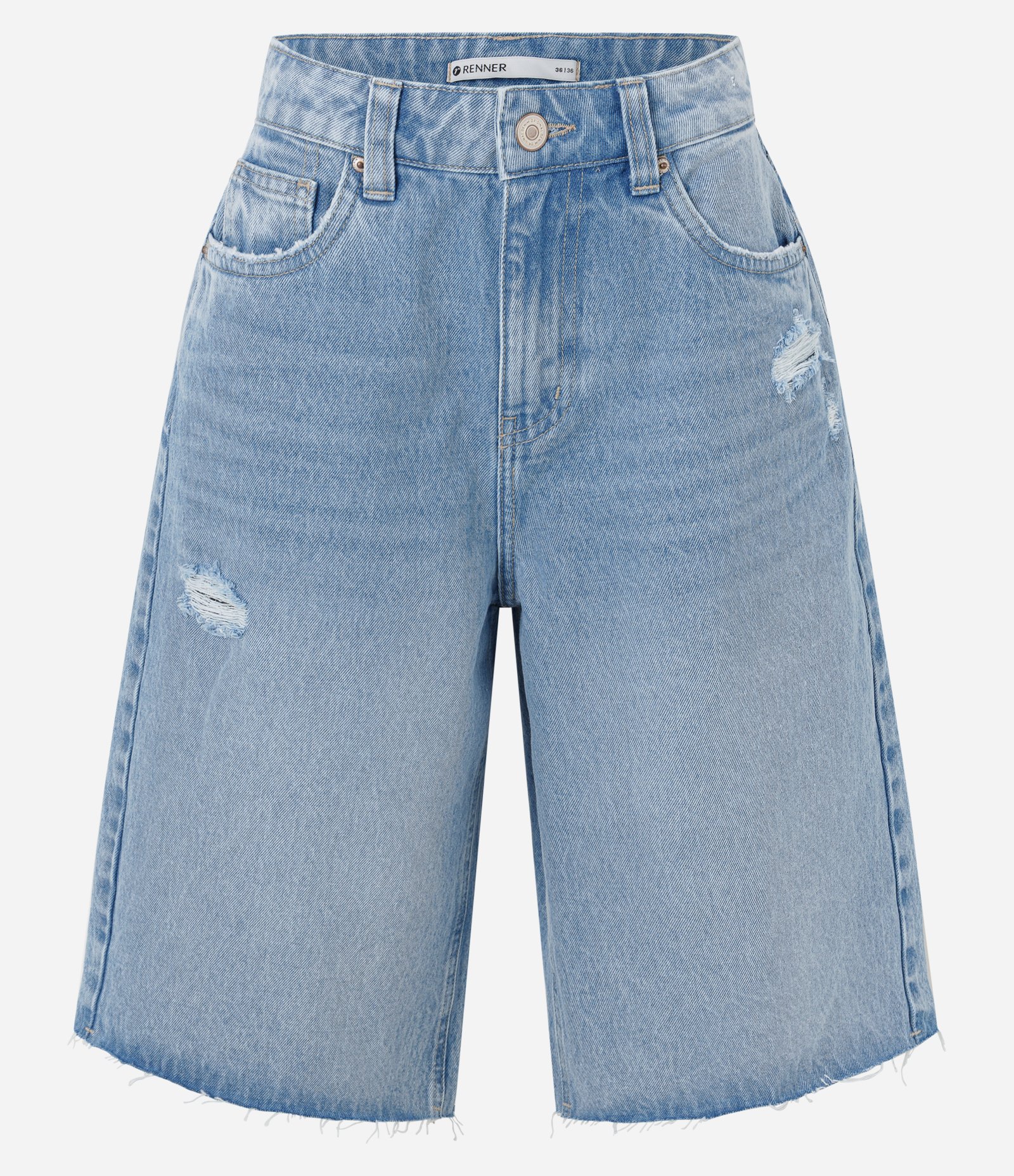 Bermuda Jorts em Jeans com Puídos e Bolsos Azul 6