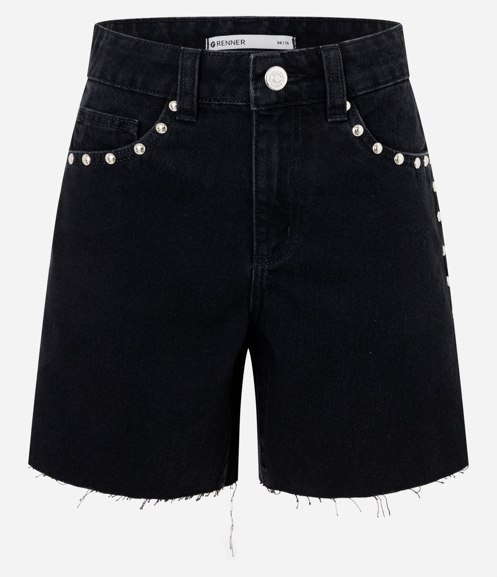 Short Midi em Jeans com Cintura Média e Tachas Preto 6