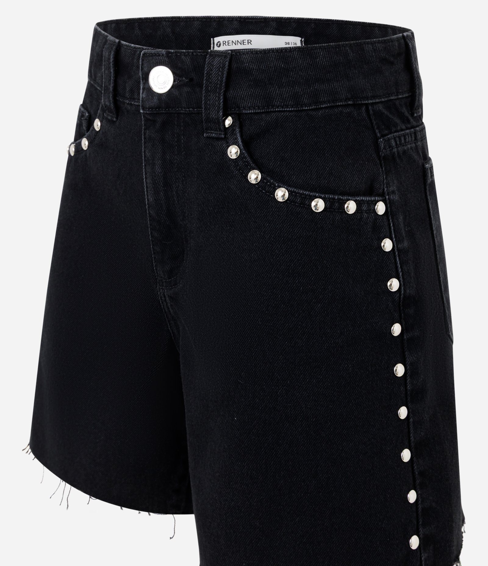 Short Midi em Jeans com Cintura Média e Tachas Preto 7