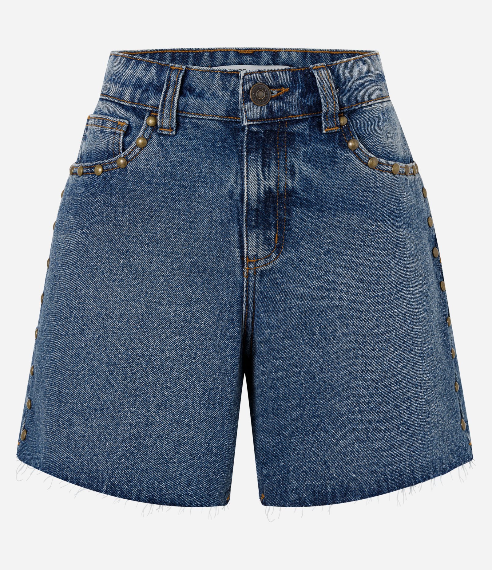 Short Midi em Jeans com Cintura Média e Tachas Azul Escuro 1