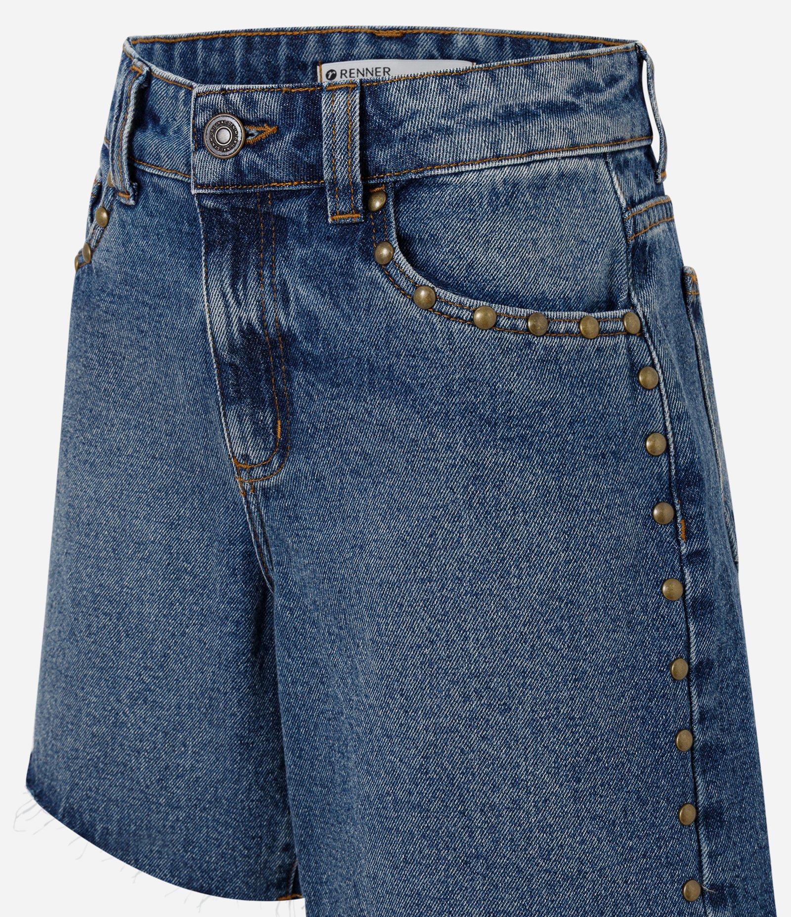 Short Midi em Jeans com Cintura Média e Tachas Azul Escuro 2