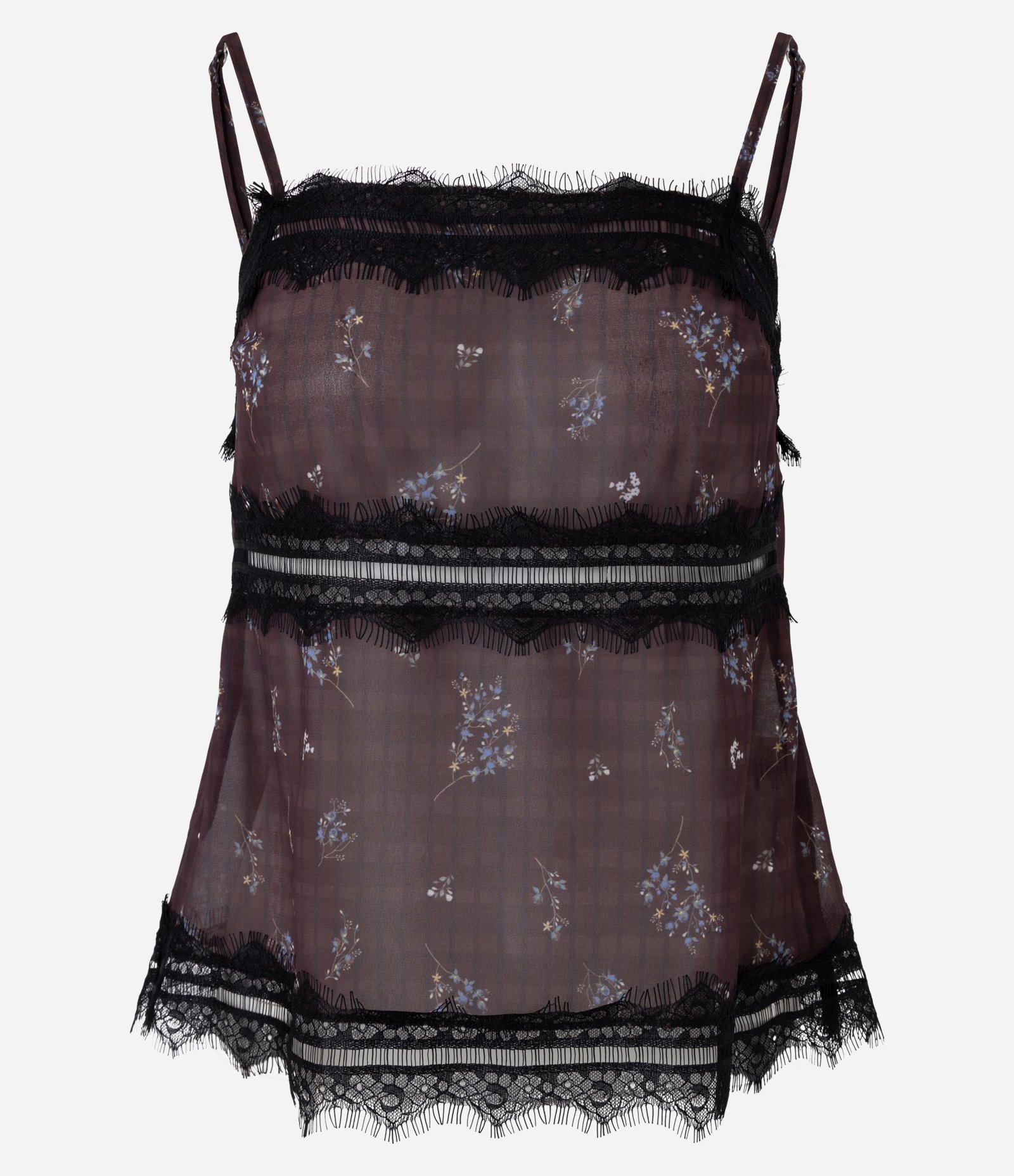 Blusa de Alcinha em Viscolinho Floral com Renda Marrom 5