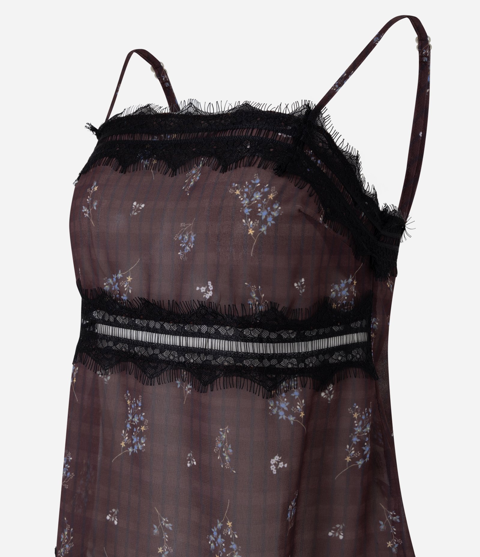 Blusa de Alcinha em Viscolinho Floral com Renda Marrom 6