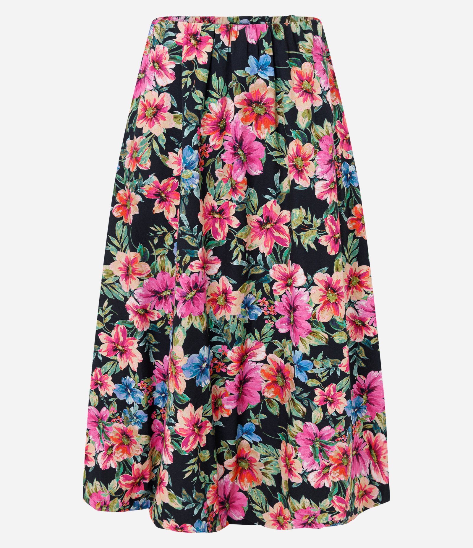Saia Midi em Tricoline com Estampa Floral Tropical Preto 6