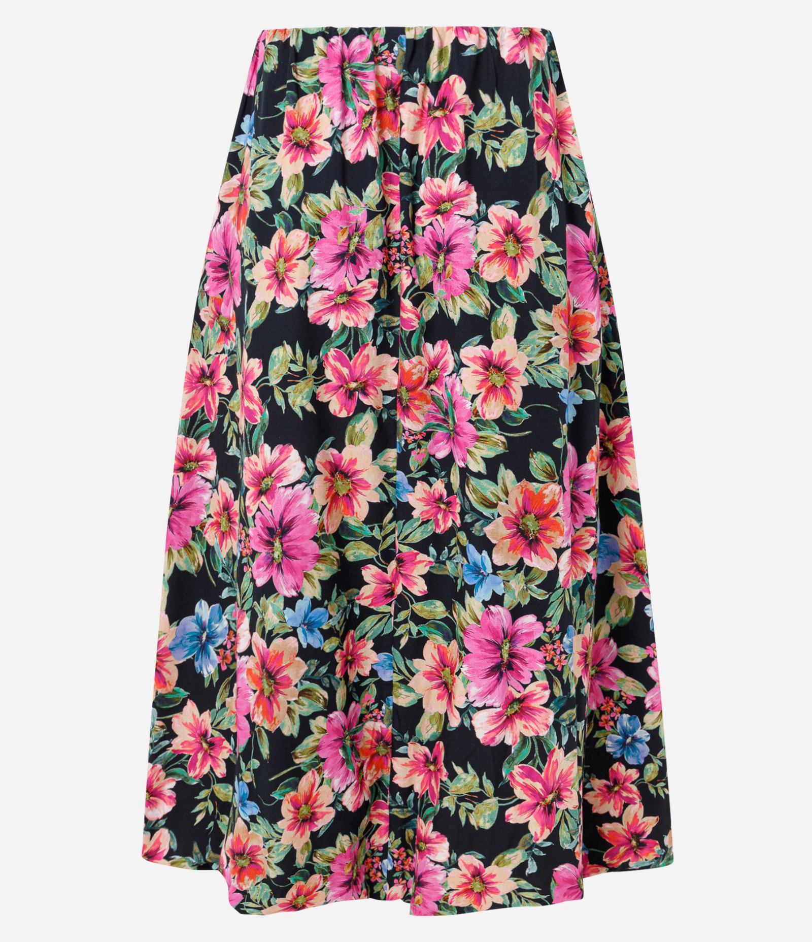 Saia Midi em Tricoline com Estampa Floral Tropical Preto 7