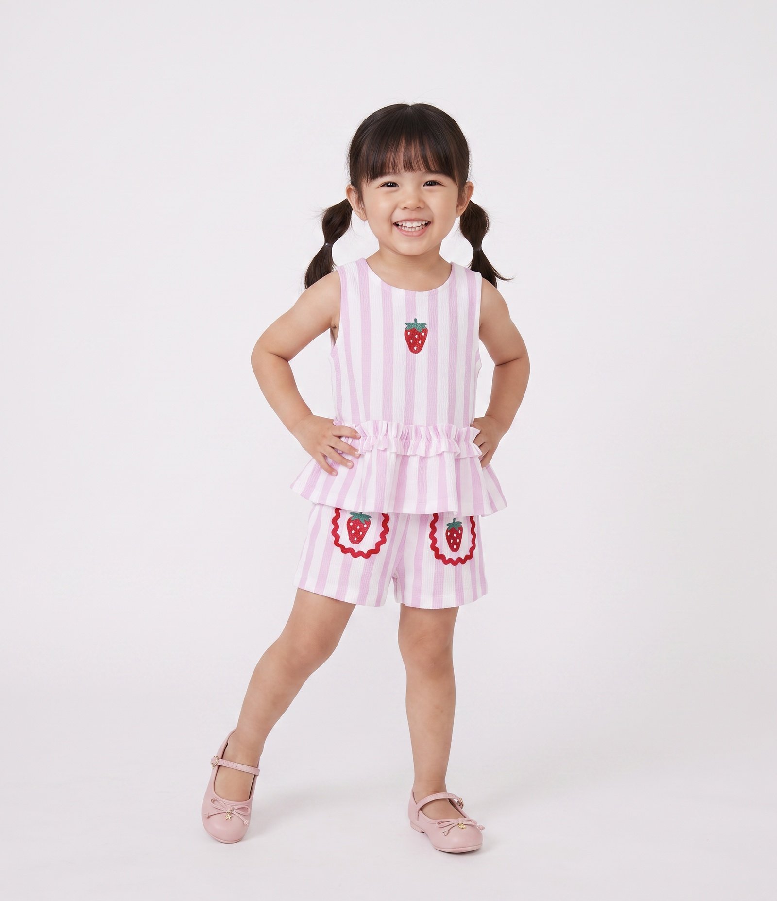 Conjunto Infantil Em Algodão com Bordado - Tam 1 a 6 Anos Rosa 1