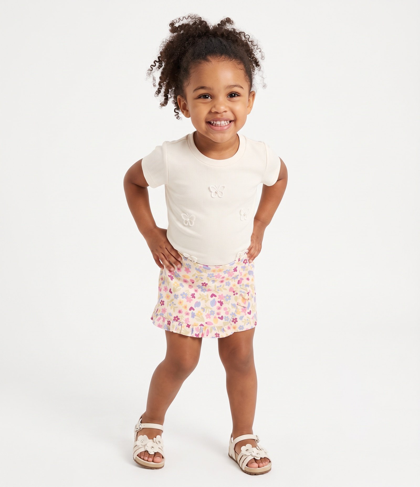Short Saia Infantil Em Cotton Com Babadinho Floral - Tam 1 a 6 Anos Bege 1