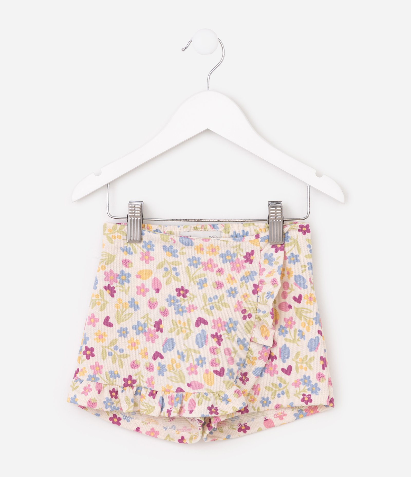 Short Saia Infantil Em Cotton Com Babadinho Floral - Tam 1 a 6 Anos Bege 8