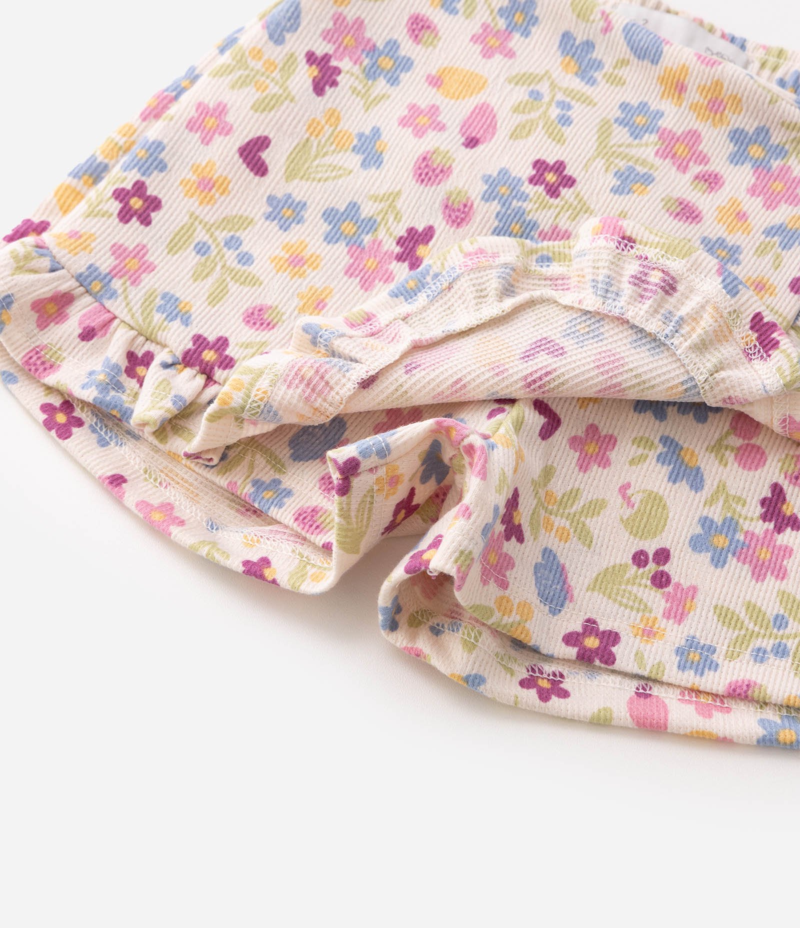 Short Saia Infantil Em Cotton Com Babadinho Floral - Tam 1 a 6 Anos Bege 12