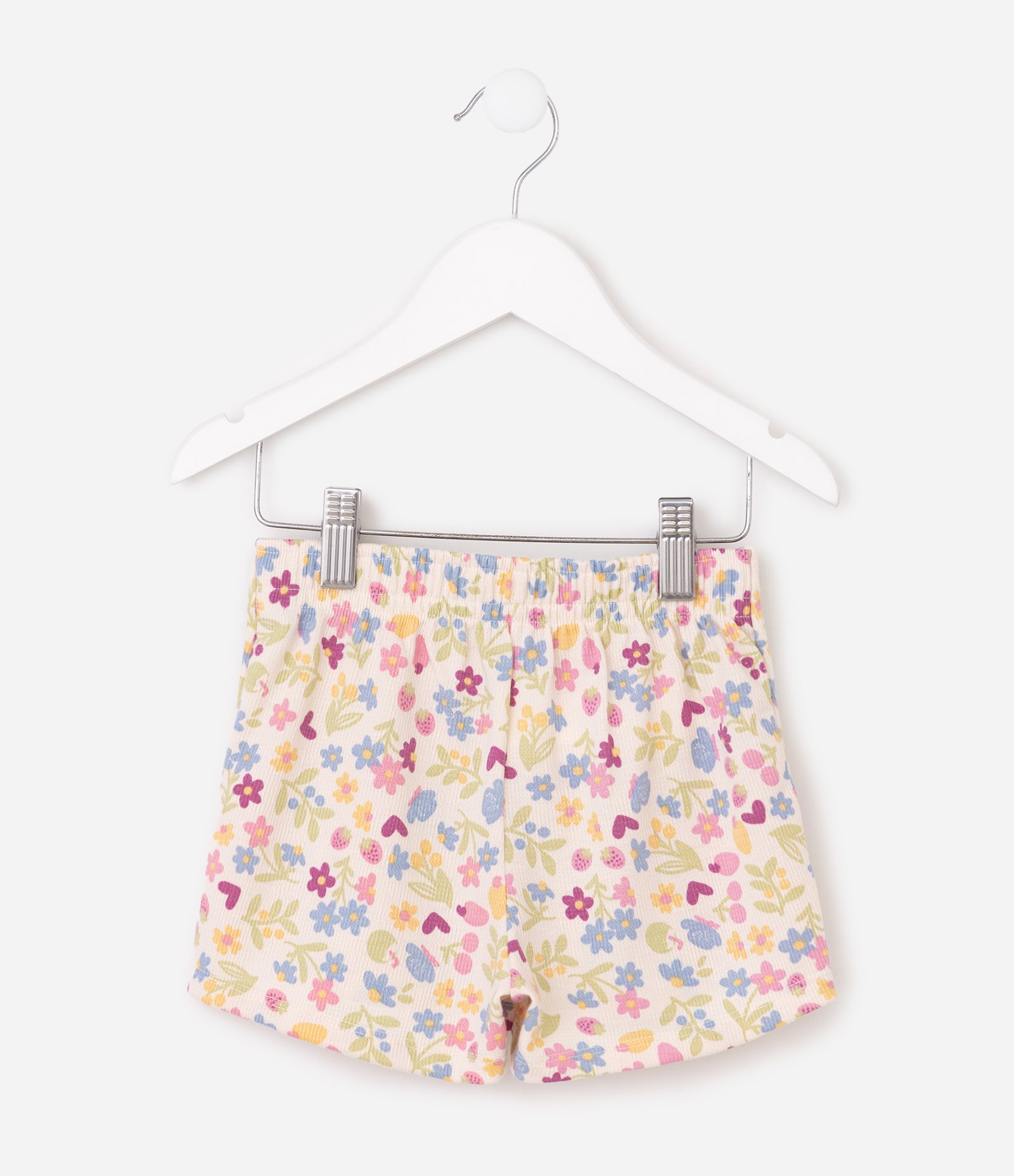 Short Saia Infantil Em Cotton Com Babadinho Floral - Tam 1 a 6 Anos Bege 4