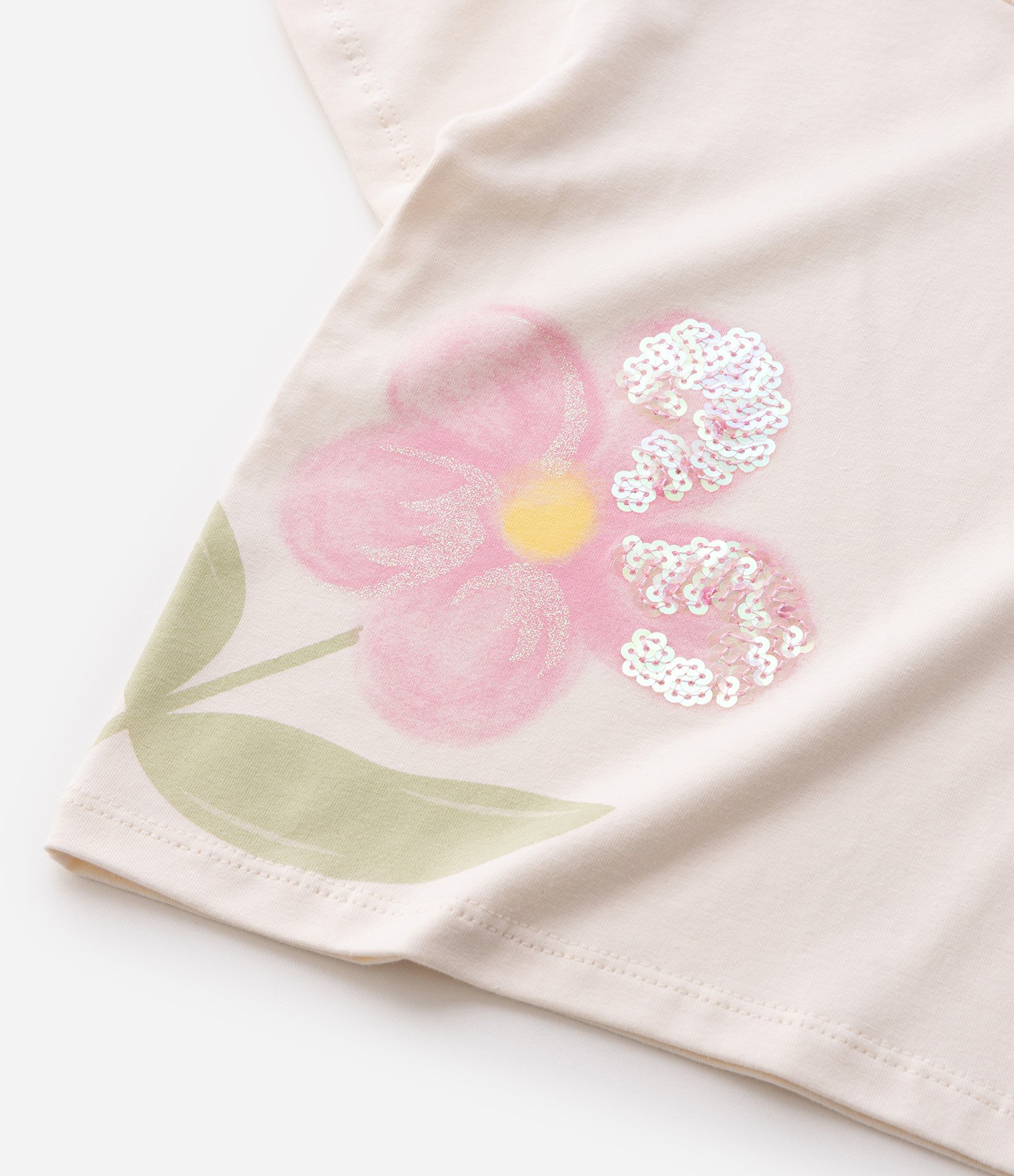 Conjunto Infantil Em Algodão Flores Aquareladas Com Paetê Na Blusa - Tam 1 a 6 Anos Rosa 10