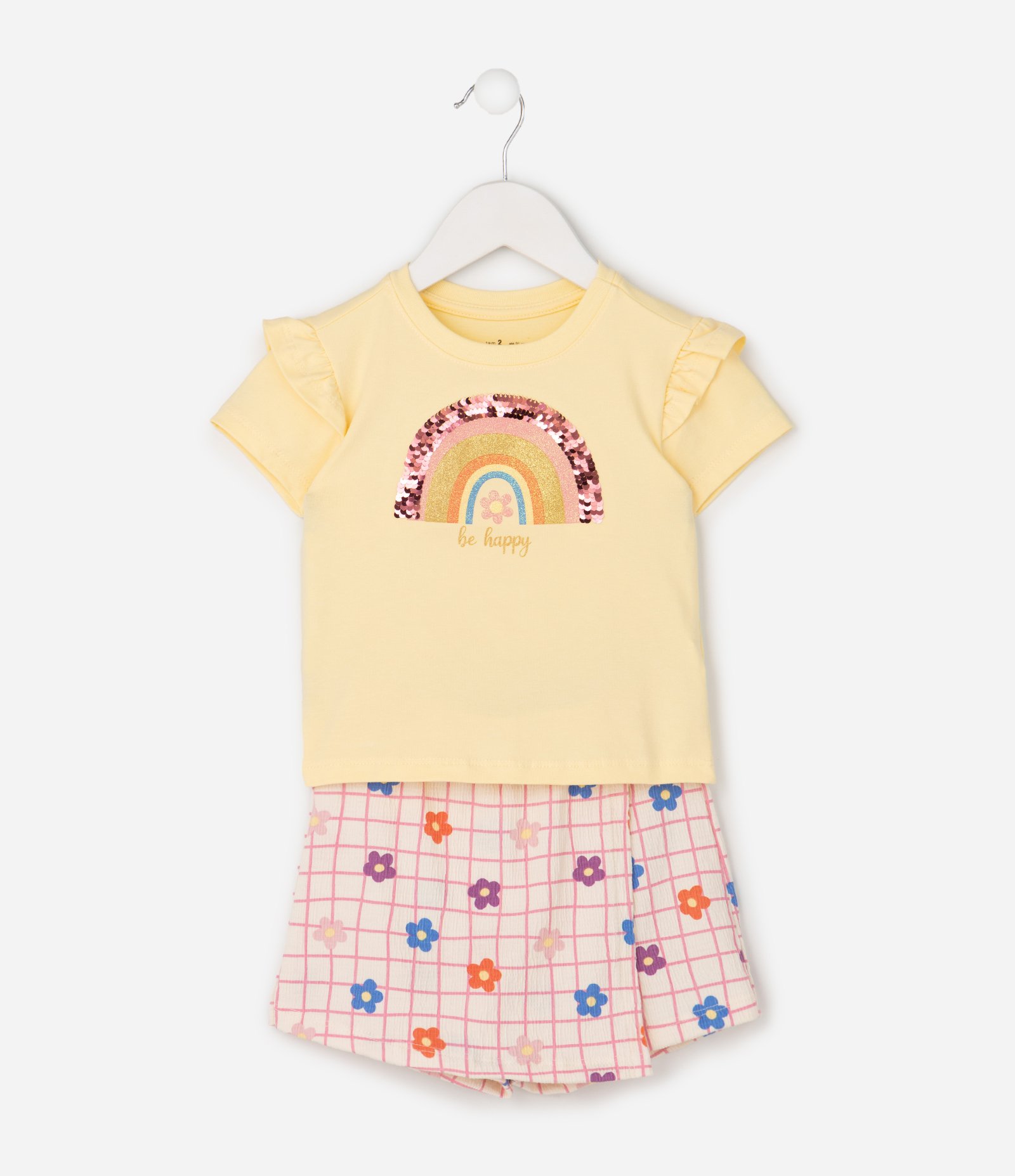 Conjunto Infantil Poim Blusa Manga Curta e Short Saia Arco-Íris Tam 1 a 6 Anos Amarelo 1