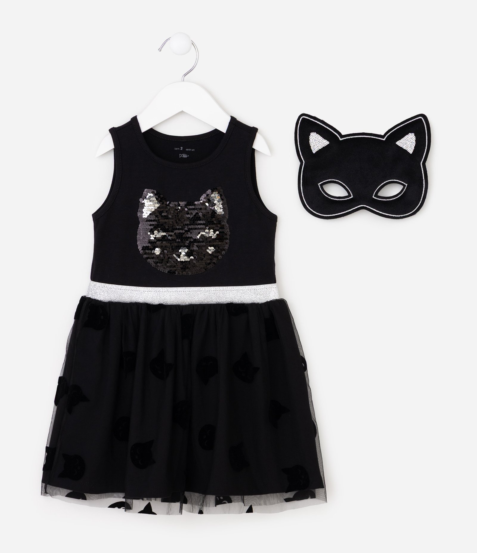 Vestido Infantil Em Algodão Estampa Gato com Paetês - Tam 1 a 6 Anos Preto 3