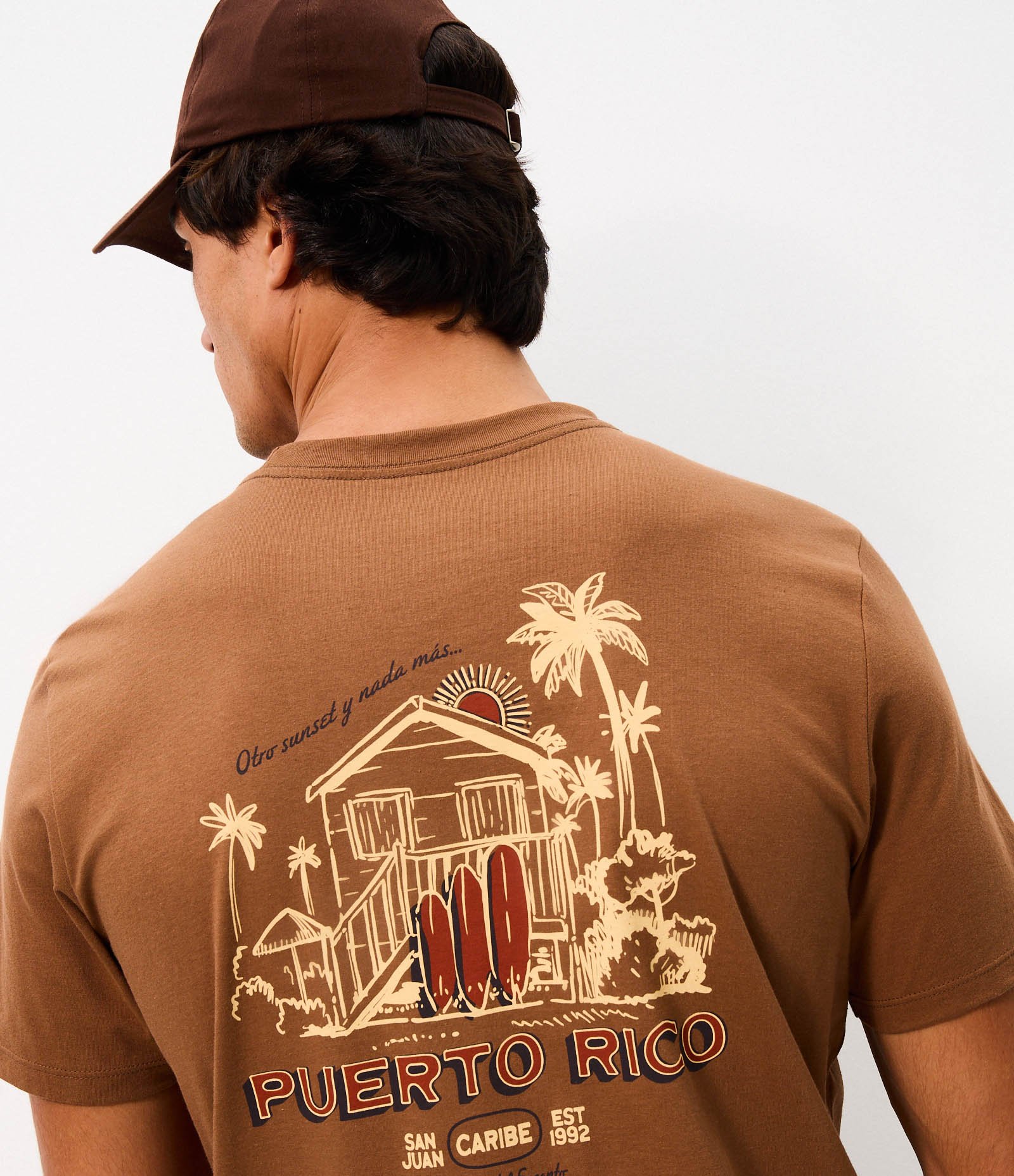 Camiseta Comfort em Algodão com Estampa Puerto Rico Marrom 1