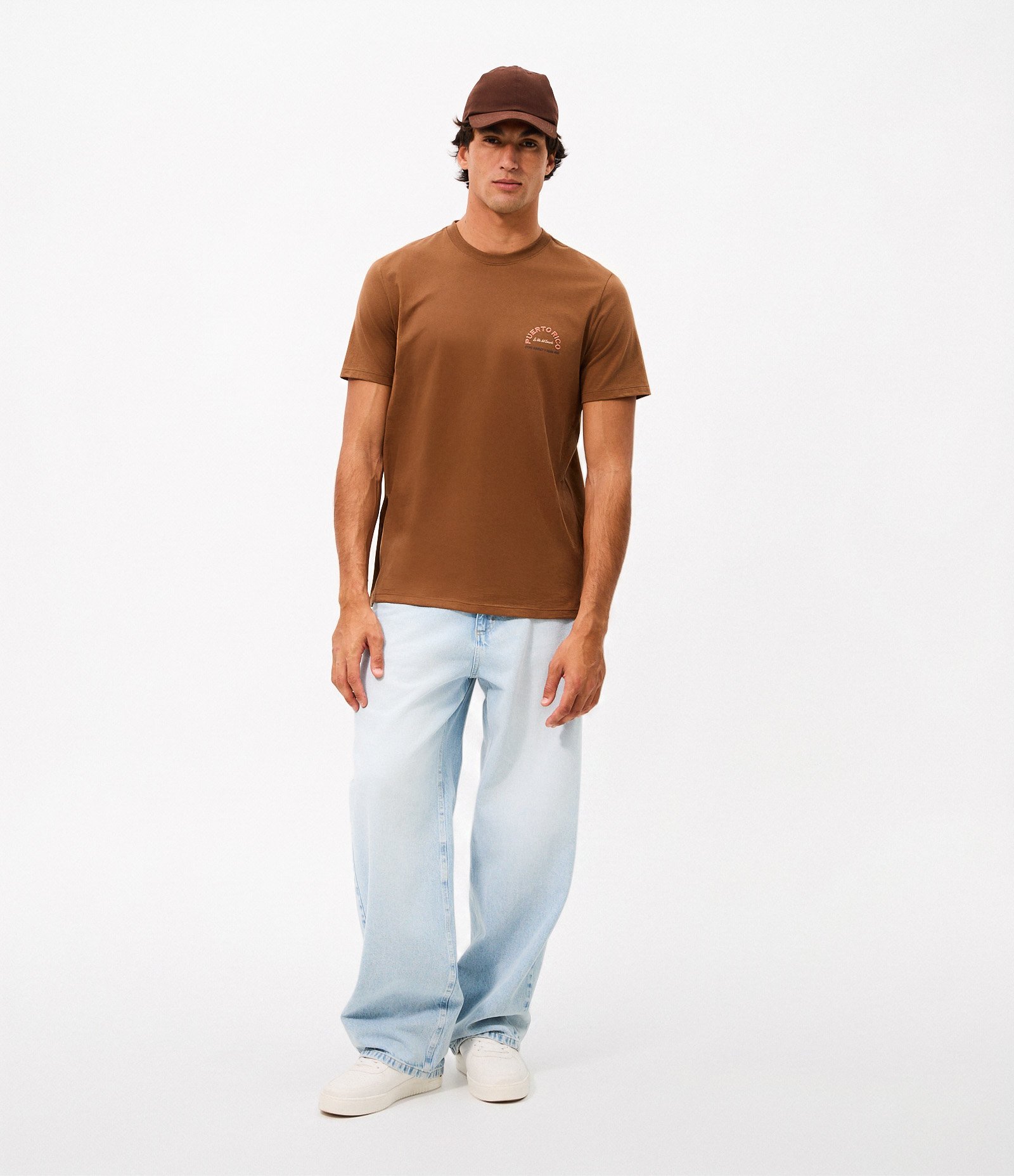 Camiseta Comfort em Algodão com Estampa Puerto Rico Marrom 2