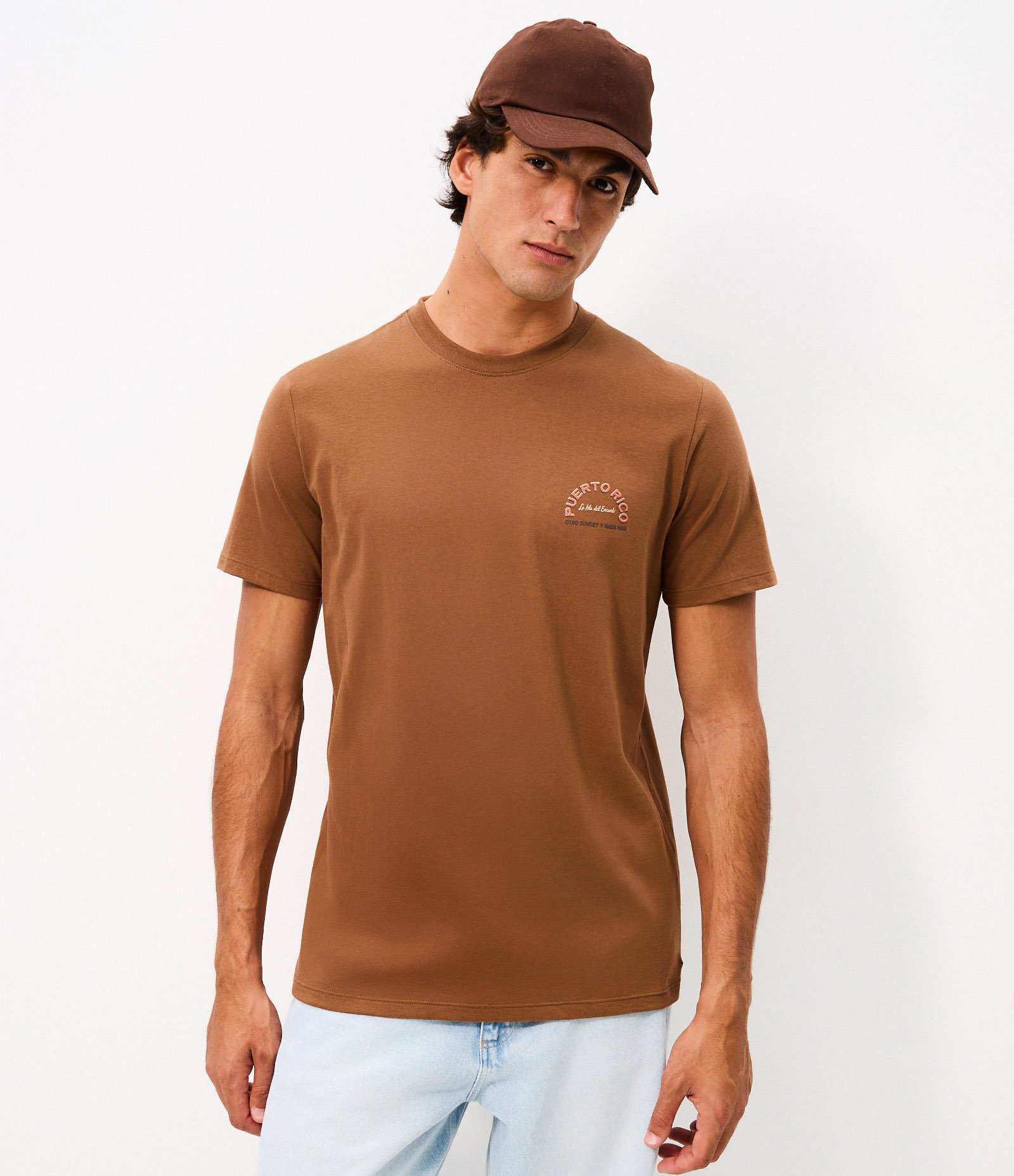 Camiseta Comfort em Algodão com Estampa Puerto Rico Marrom 4