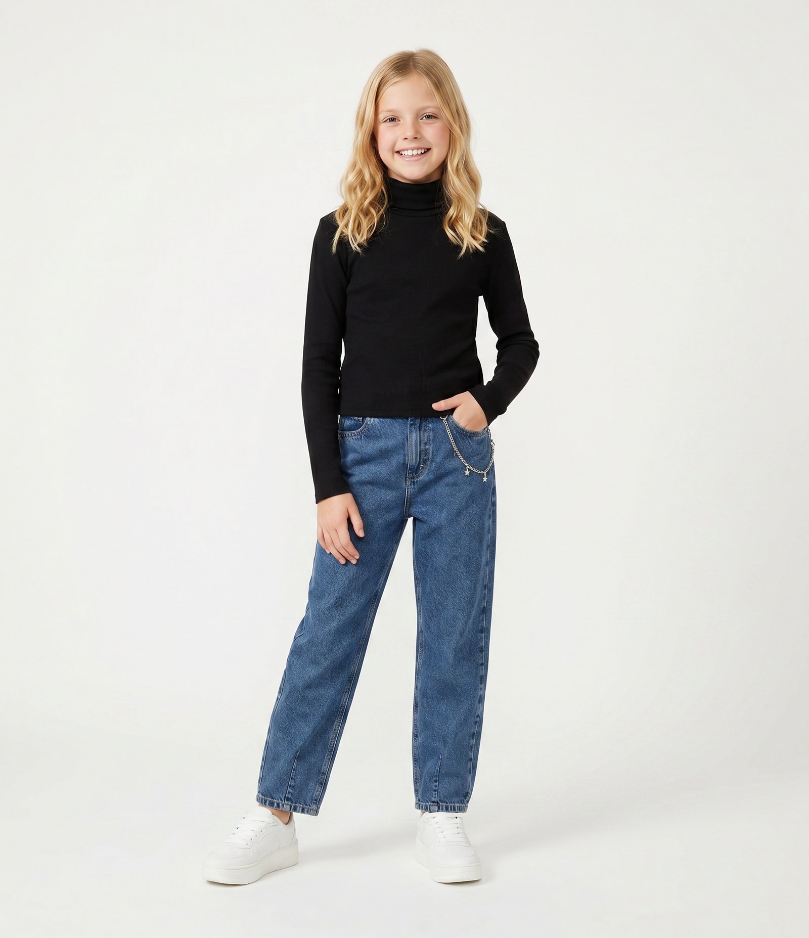 Blusa Infantil Canelada em Algodão com Gola Alta - Tam 5 a 16 anos Preto 1