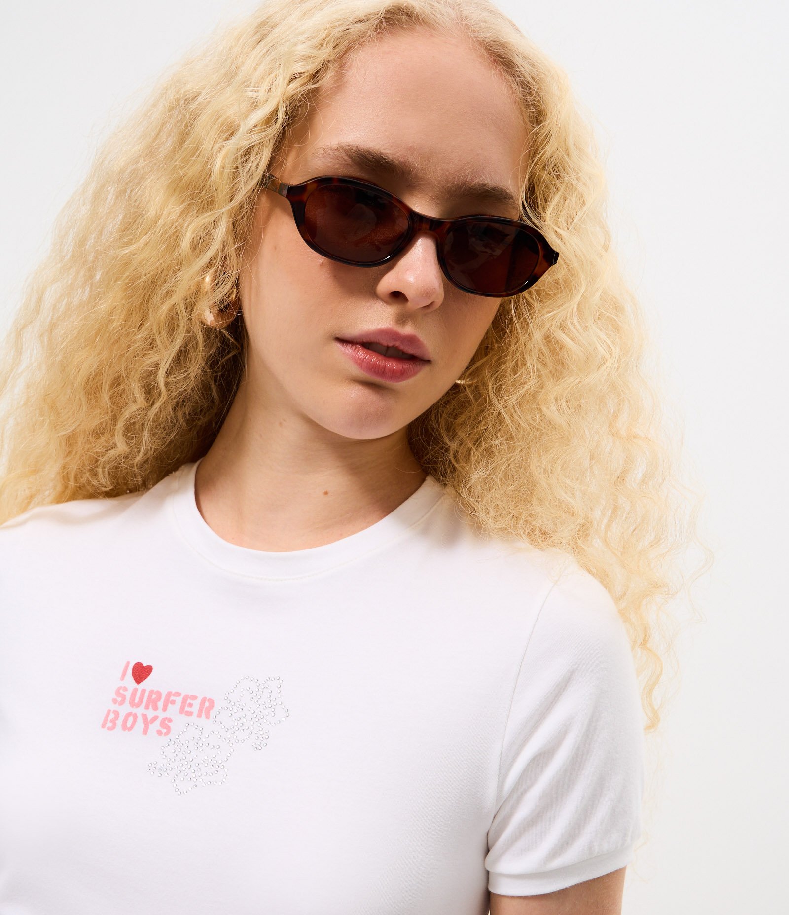 Camiseta Baby Tee em Algodão com Lettering I Love Surfer Boys Branco 3