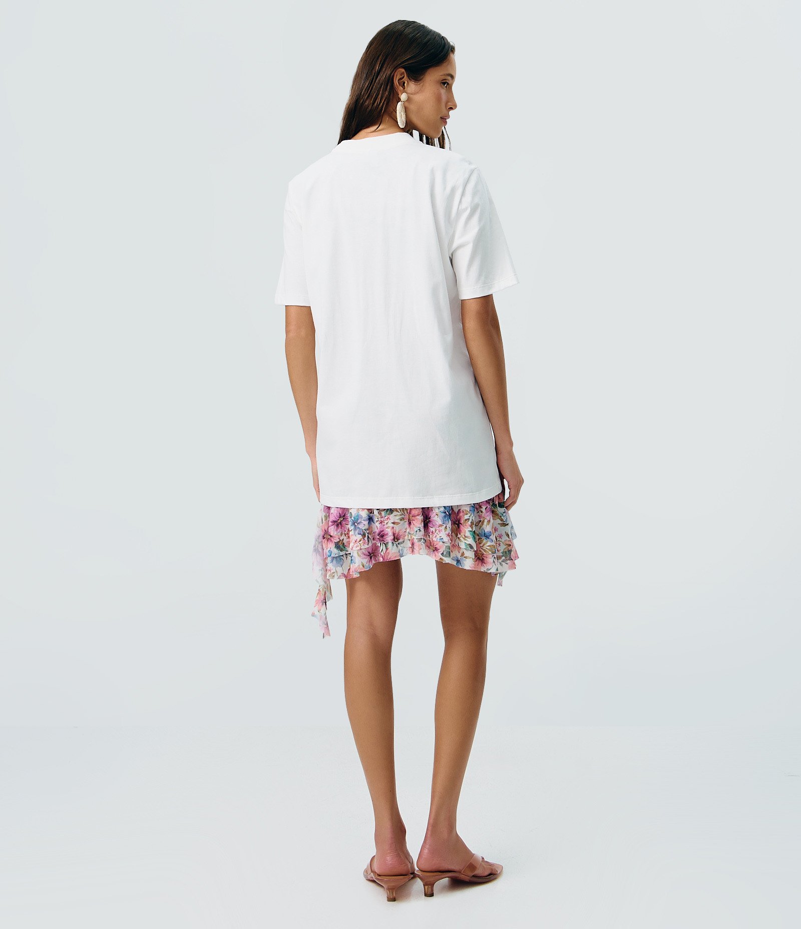 Camiseta Alongada em Algodão com Estampa Paraíso Tropical Branco 4