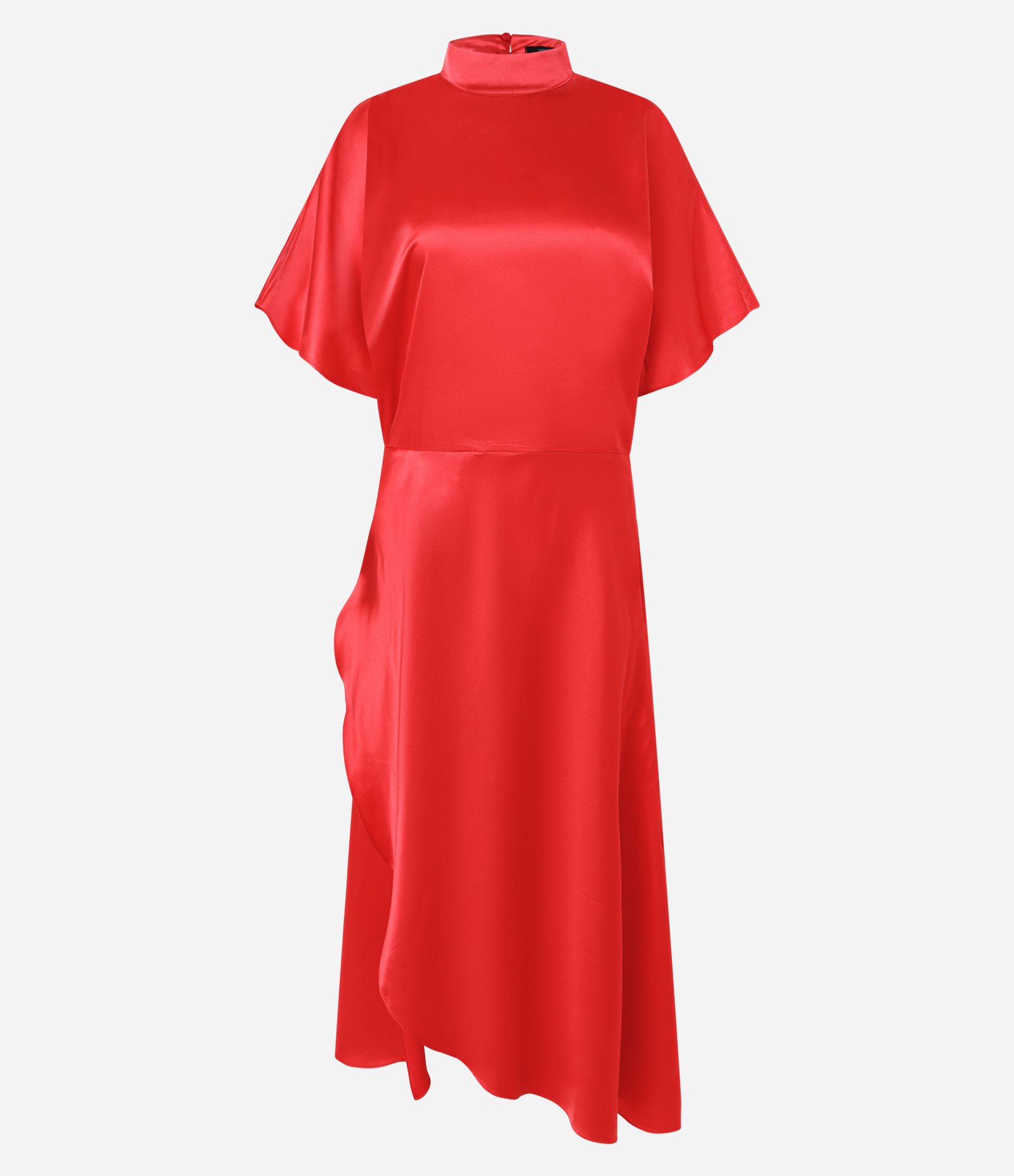 Vestido Acetinado Assimétrico com Manga Curta Vermelho 1