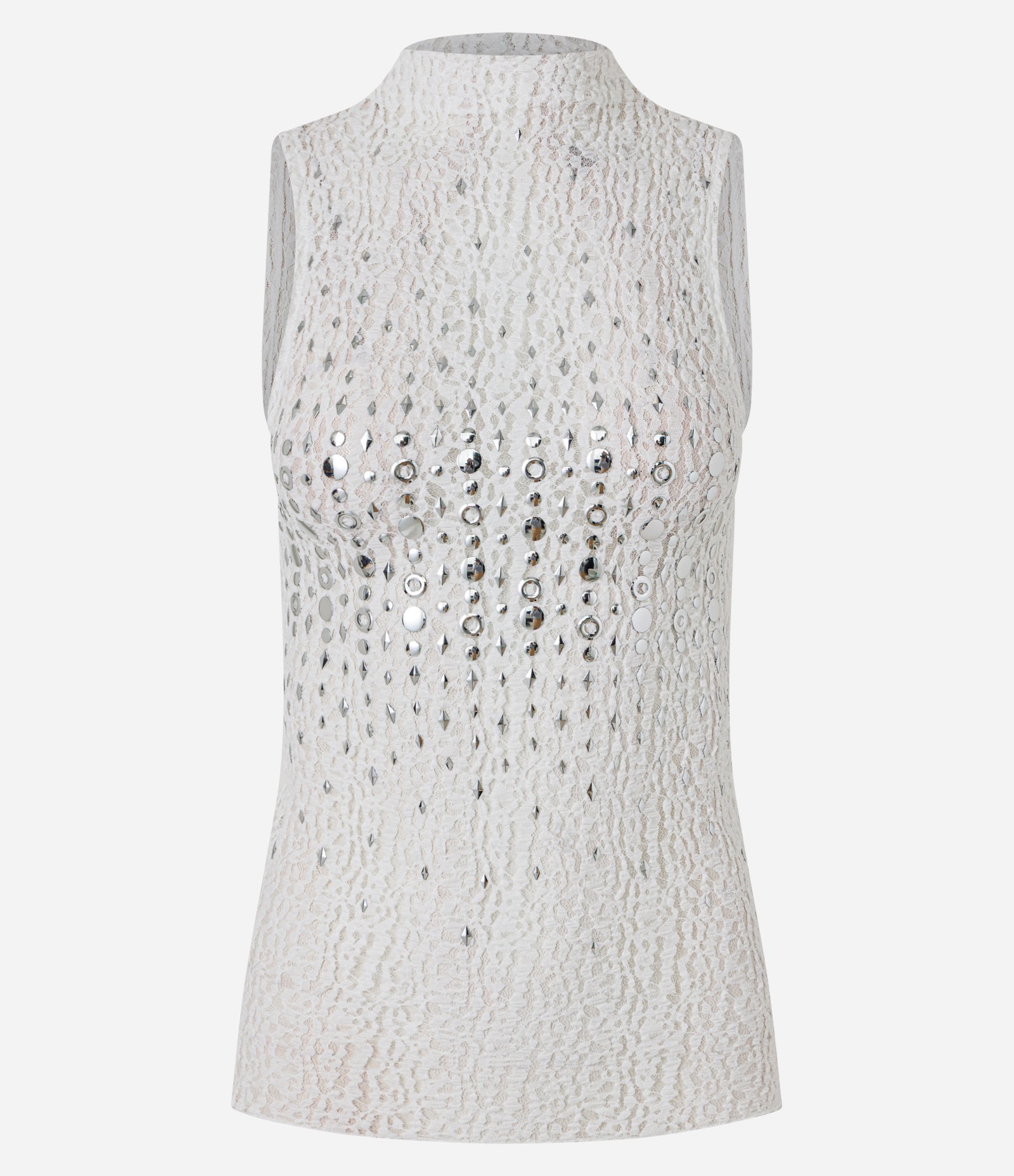 Blusa em Renda Metalizada com Aplicações Branco 5