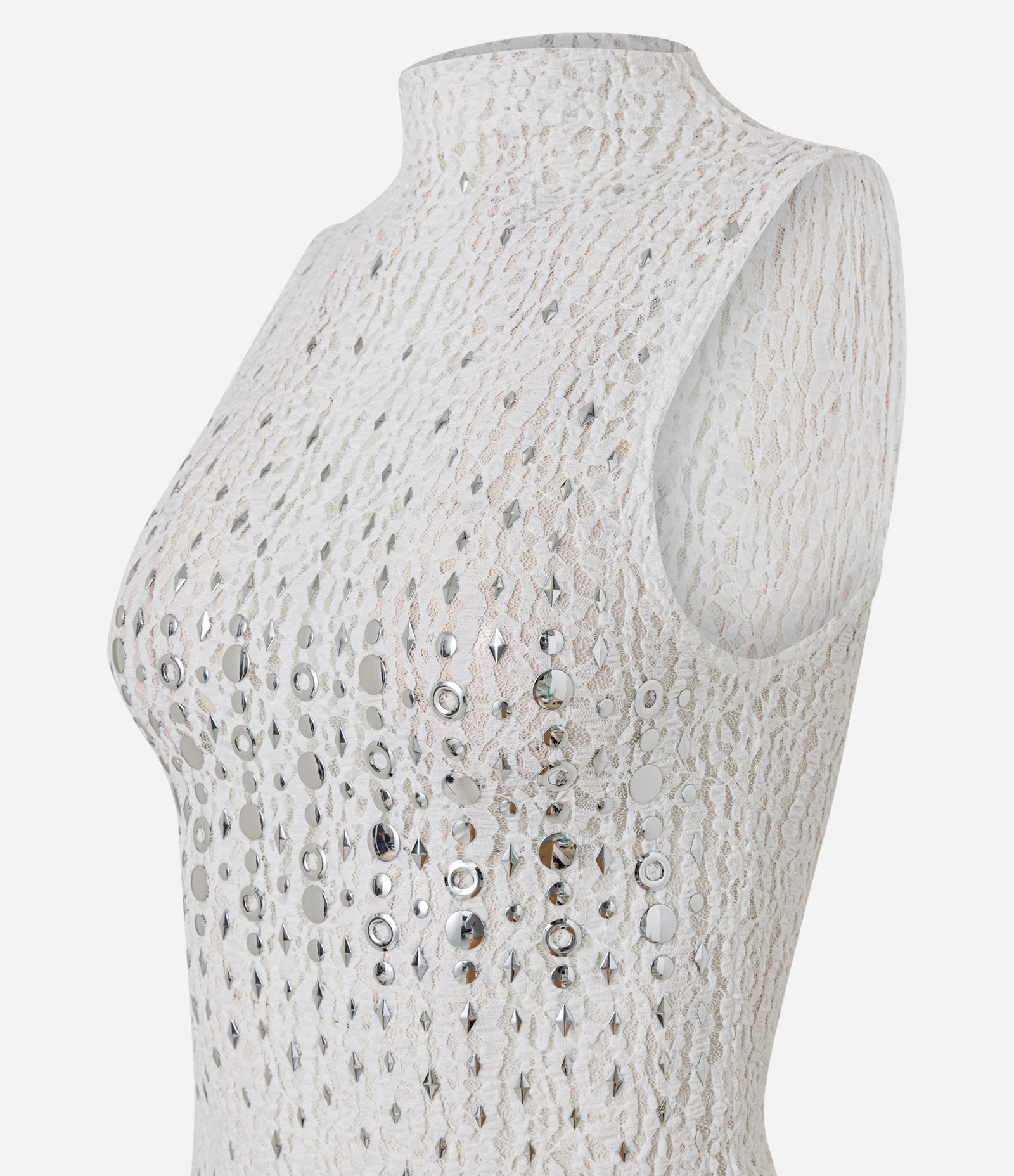 Blusa em Renda Metalizada com Aplicações Branco 6