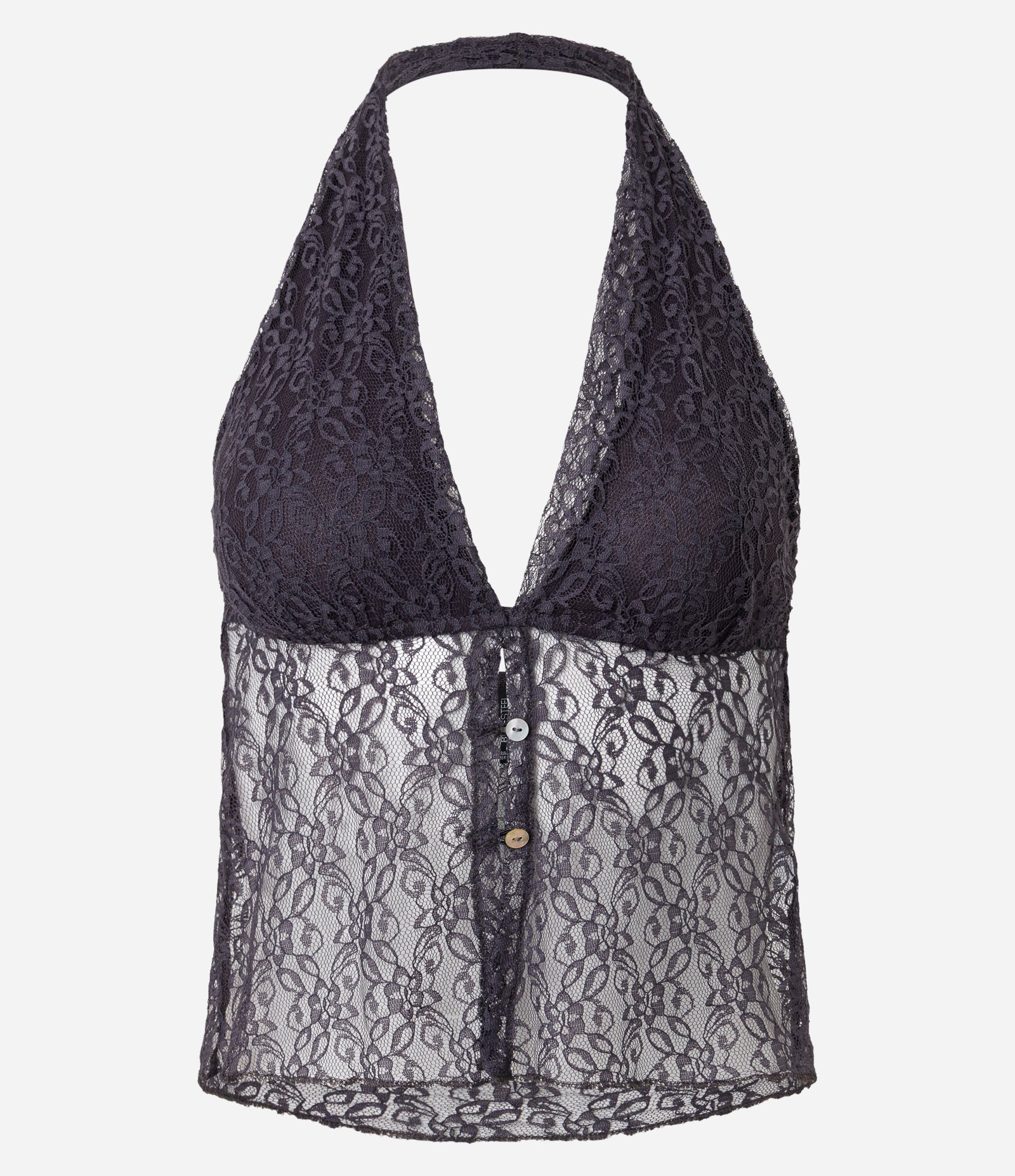 Blusa Frente Única em Renda com Transparência e Botões Frontais Preto 1