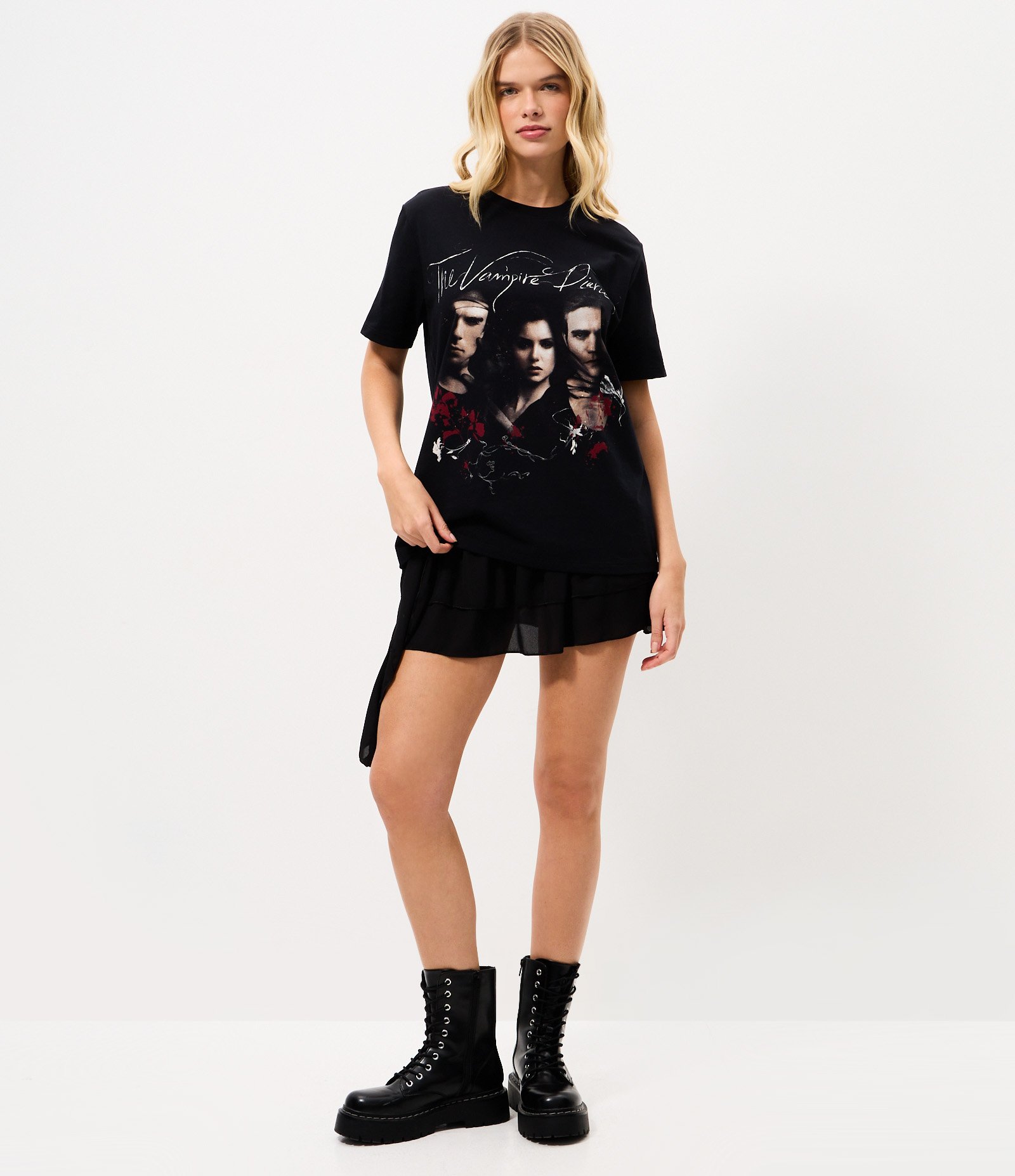 Camiseta em Algodão com Estampa The Vampire Diaries Preto 2