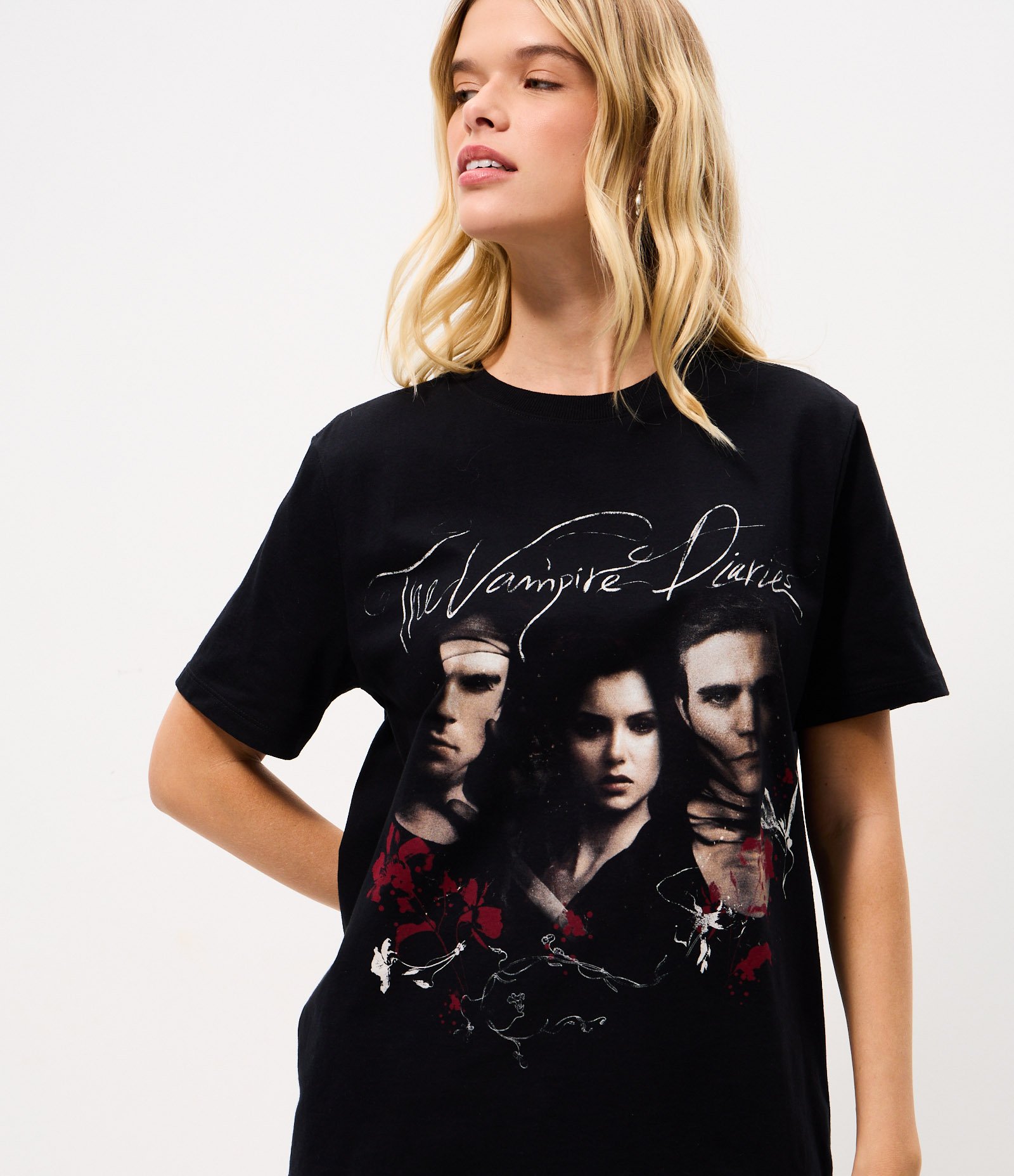 Camiseta em Algodão com Estampa The Vampire Diaries Preto 3