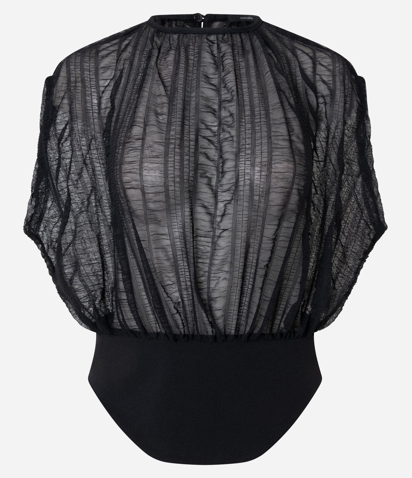 Blusa em Tule Texturizado com Pala na Cintura Preto 1