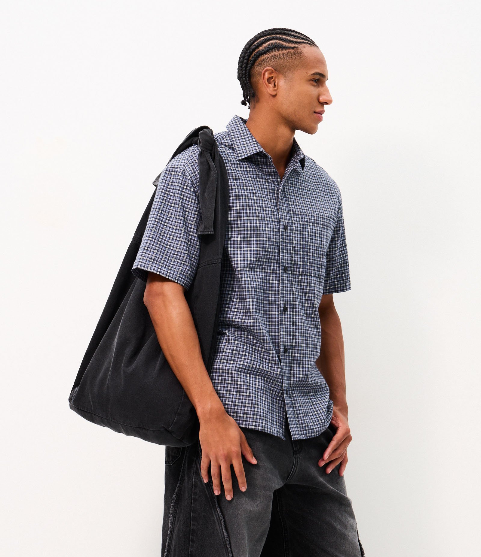 Bolsa Jeans de Ombro com Estrutura Ampla Preto 2