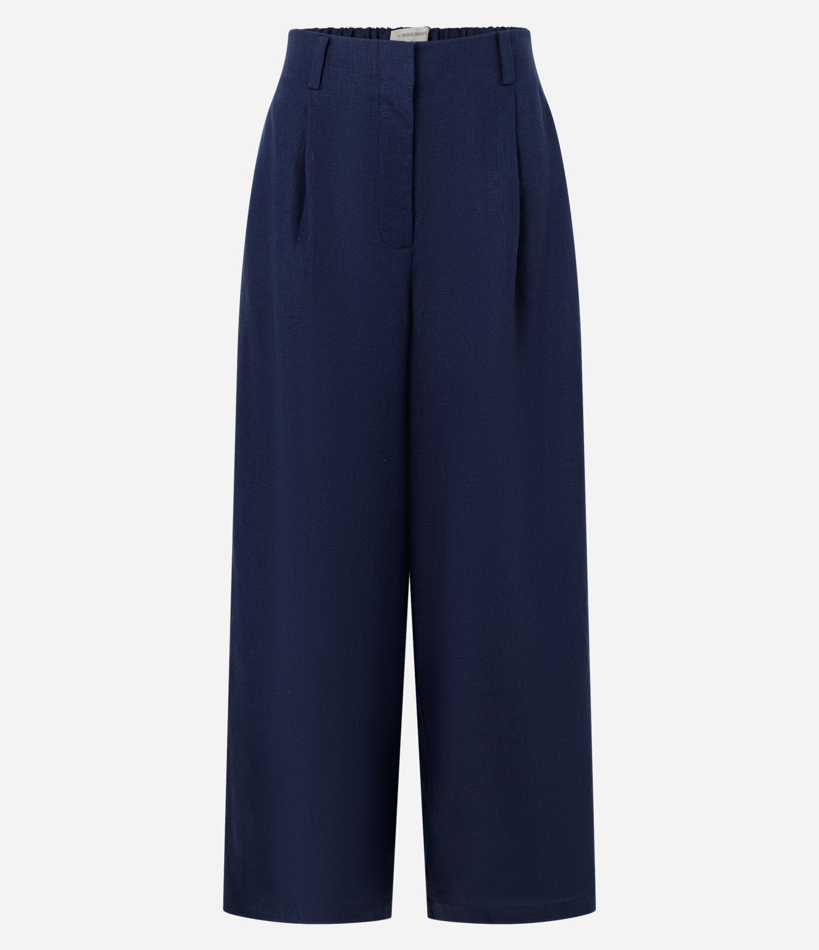 Calça Wide em Linho com Elástico no Cós Azul 1