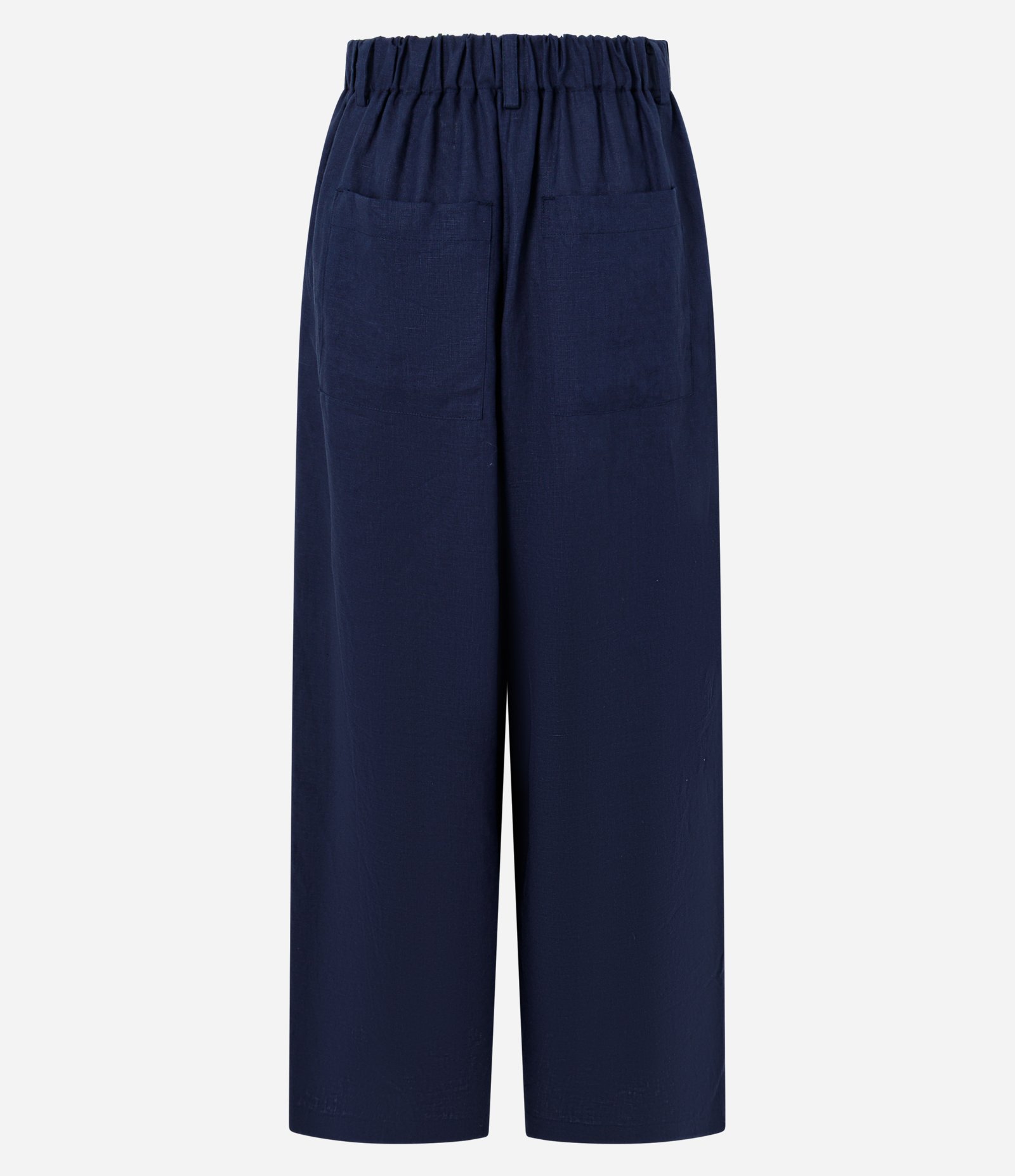 Calça Wide em Linho com Elástico no Cós Azul 2