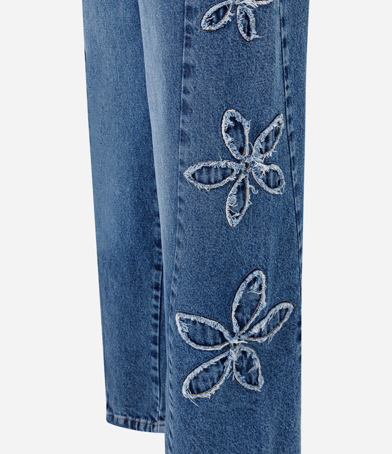 Calça Wide em Jeans com Bordado de Flores Azul 2