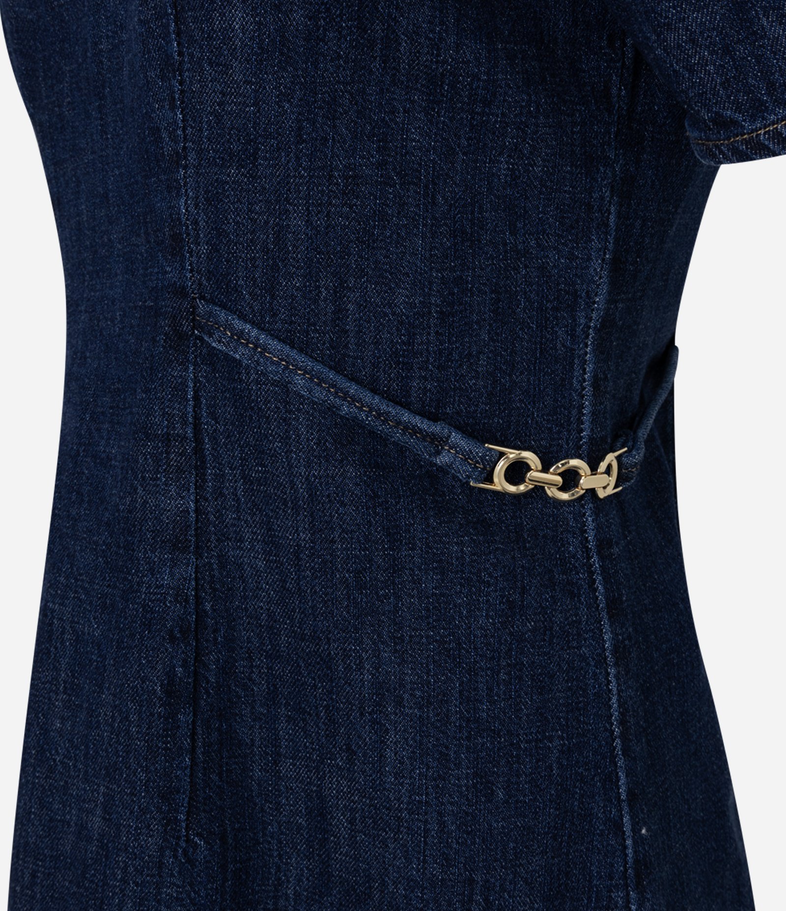 Vestido Curto em Jeans com Detalhe de Corrente Lateral Azul 7