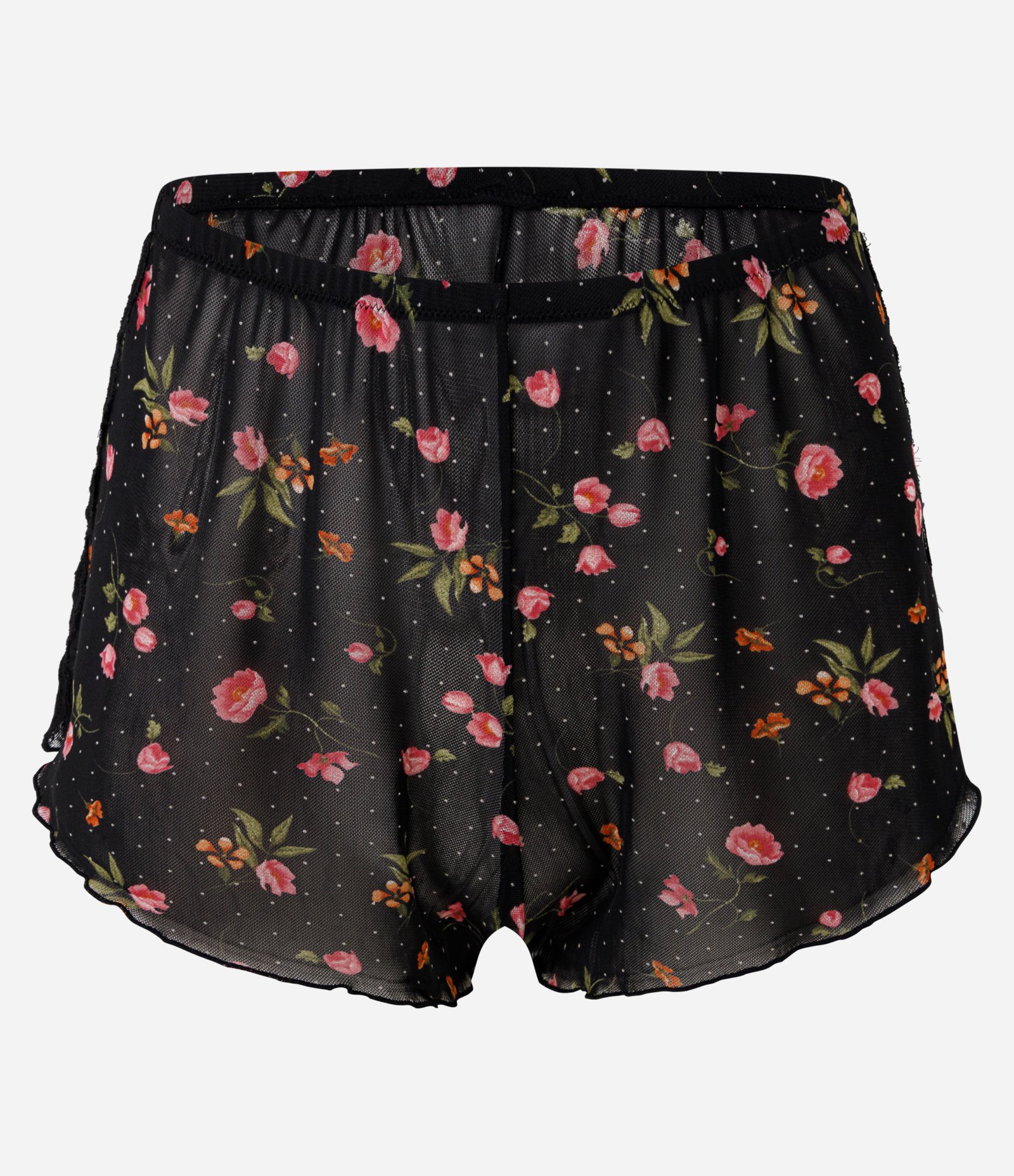 Pijama Tule Floral com Renda e Amarração Preto 7