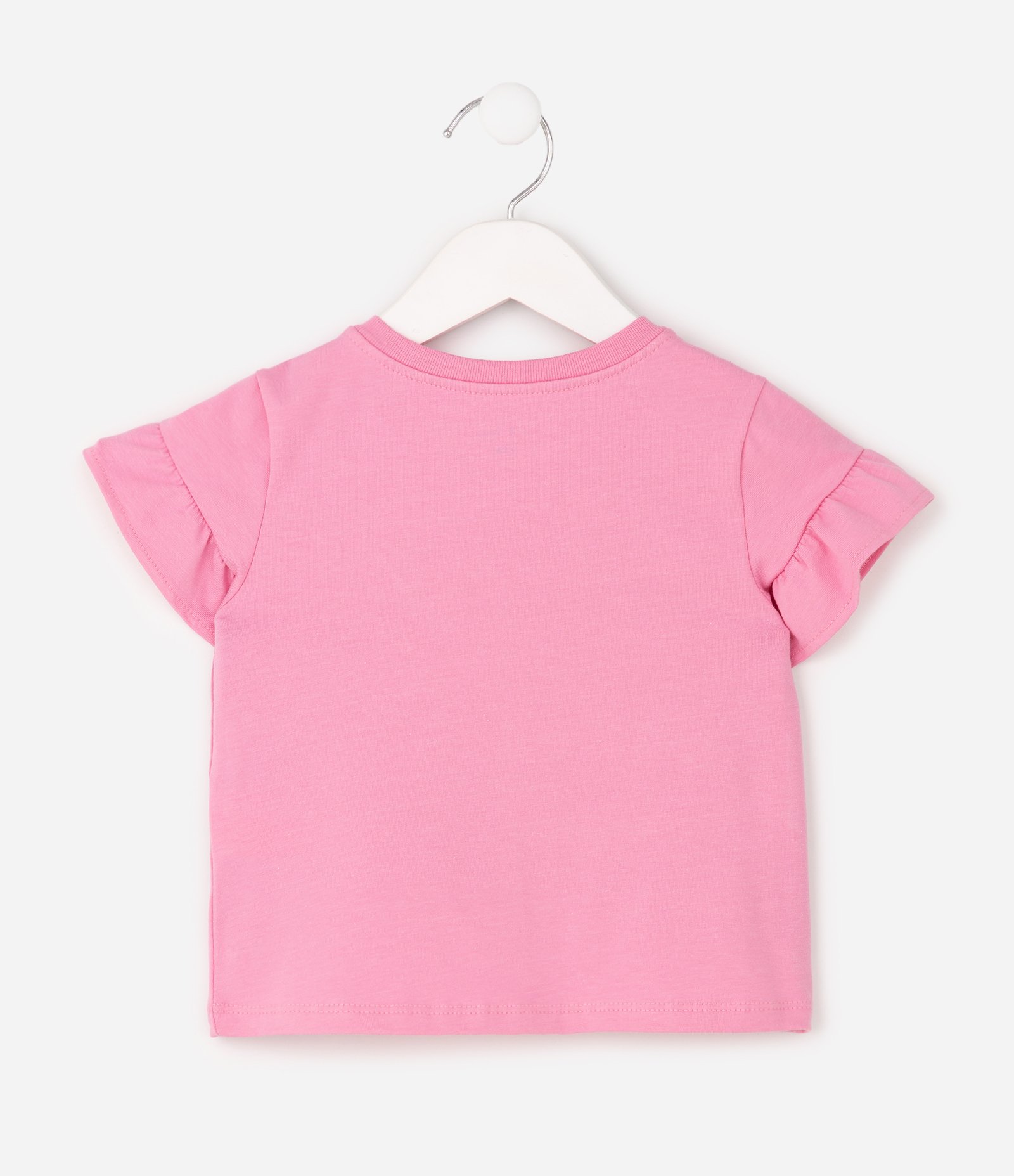 Camiseta Infantil com Babado nas Mangas e Bordado de Frutas - Tam 1 a 6 Anos Rosa 3