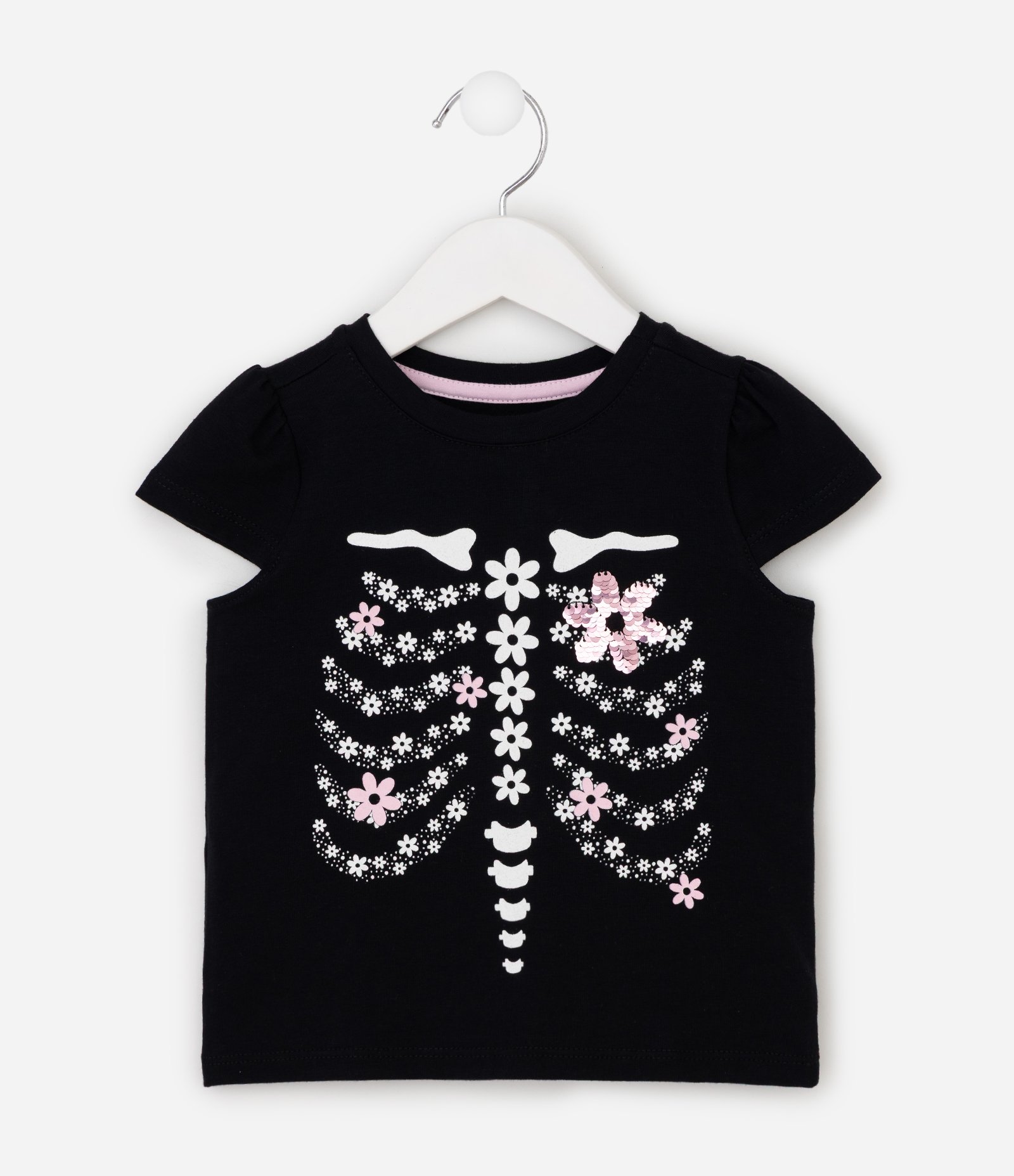 Blusa Infantil Estampa Esqueleto Floral – Tam 1 a 6 Anos Preto 2