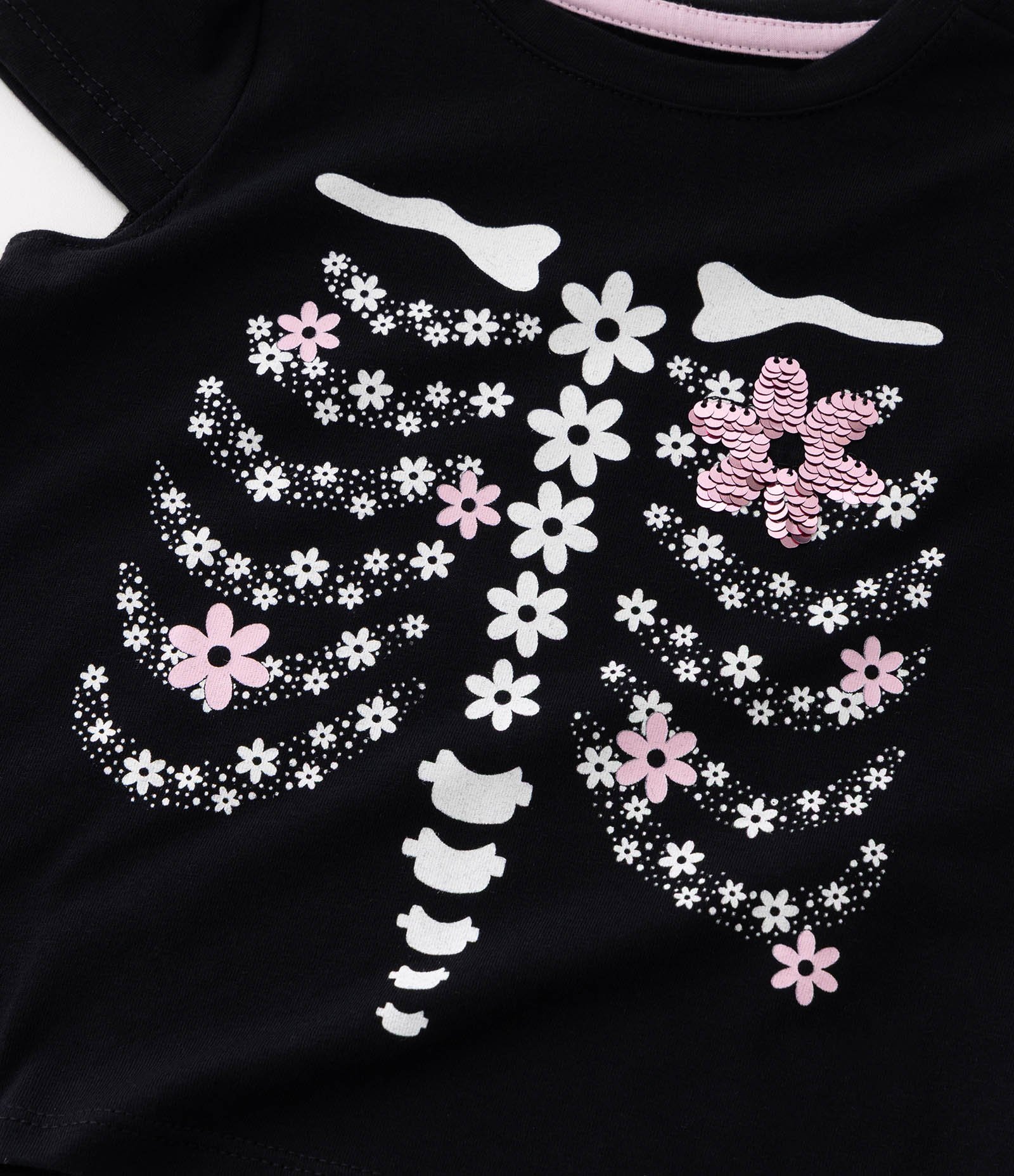 Blusa Infantil Estampa Esqueleto Floral – Tam 1 a 6 Anos Preto 5