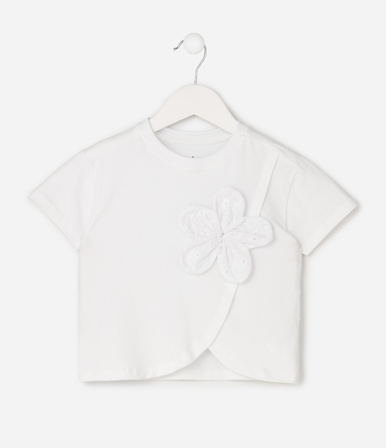 Camiseta Infantil Em Algodão com Flor Aplicada - Tam 1 a 6 Anos Branco 7