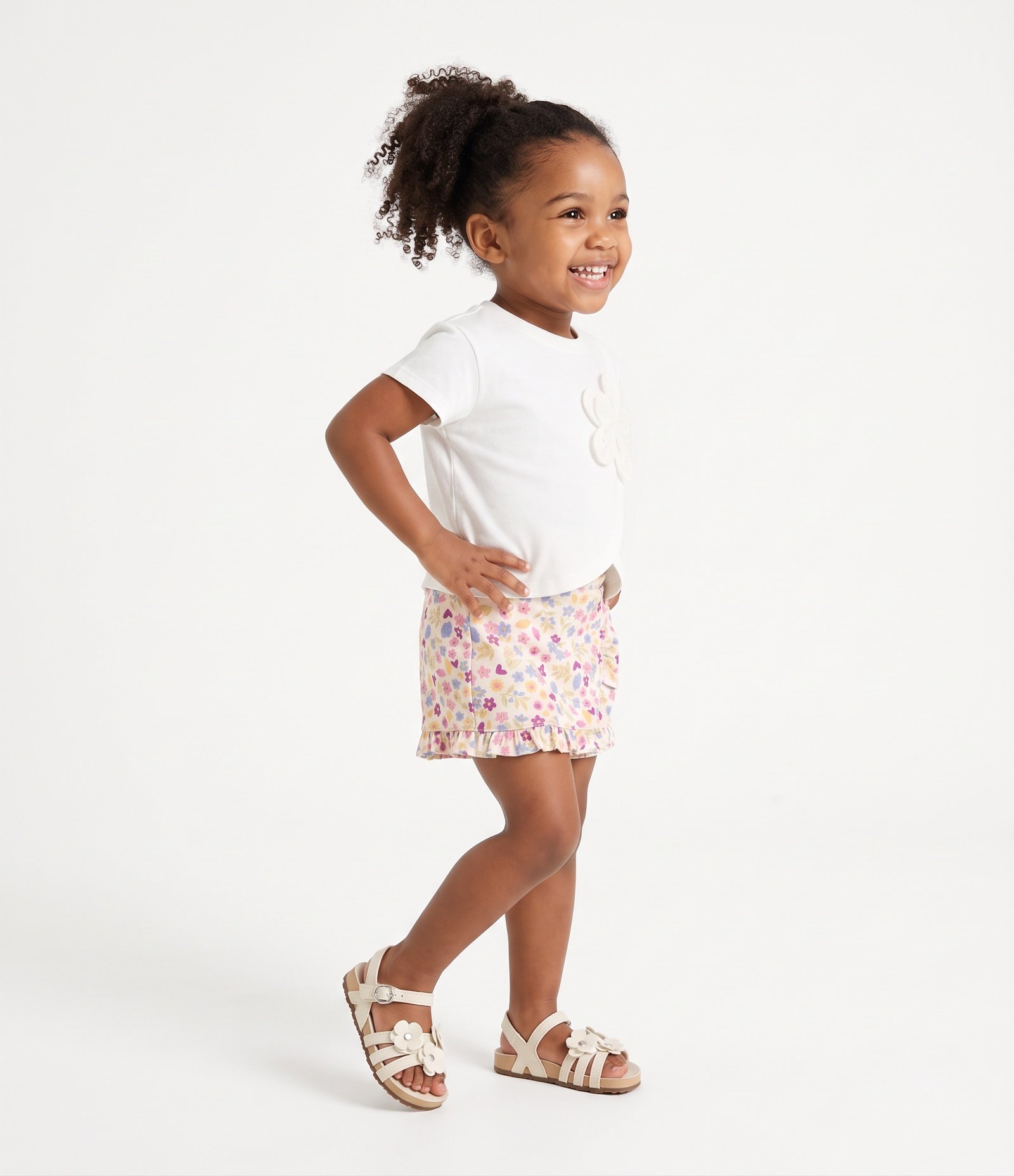 Camiseta Infantil Em Algodão com Flor Aplicada - Tam 1 a 6 Anos Branco 2