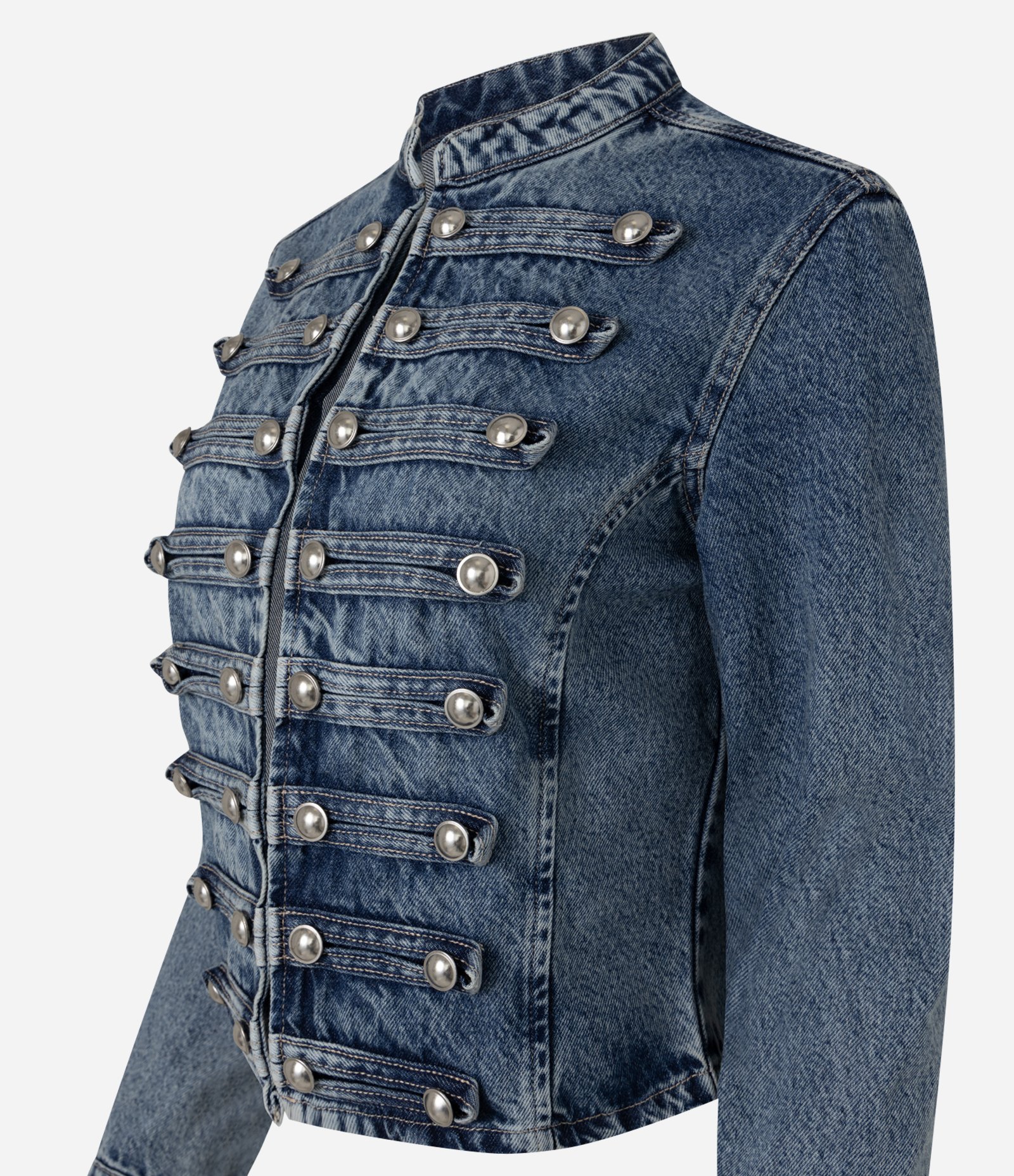 Jaqueta Napoleônica em Jeans com Botões Metálicos Azul 7