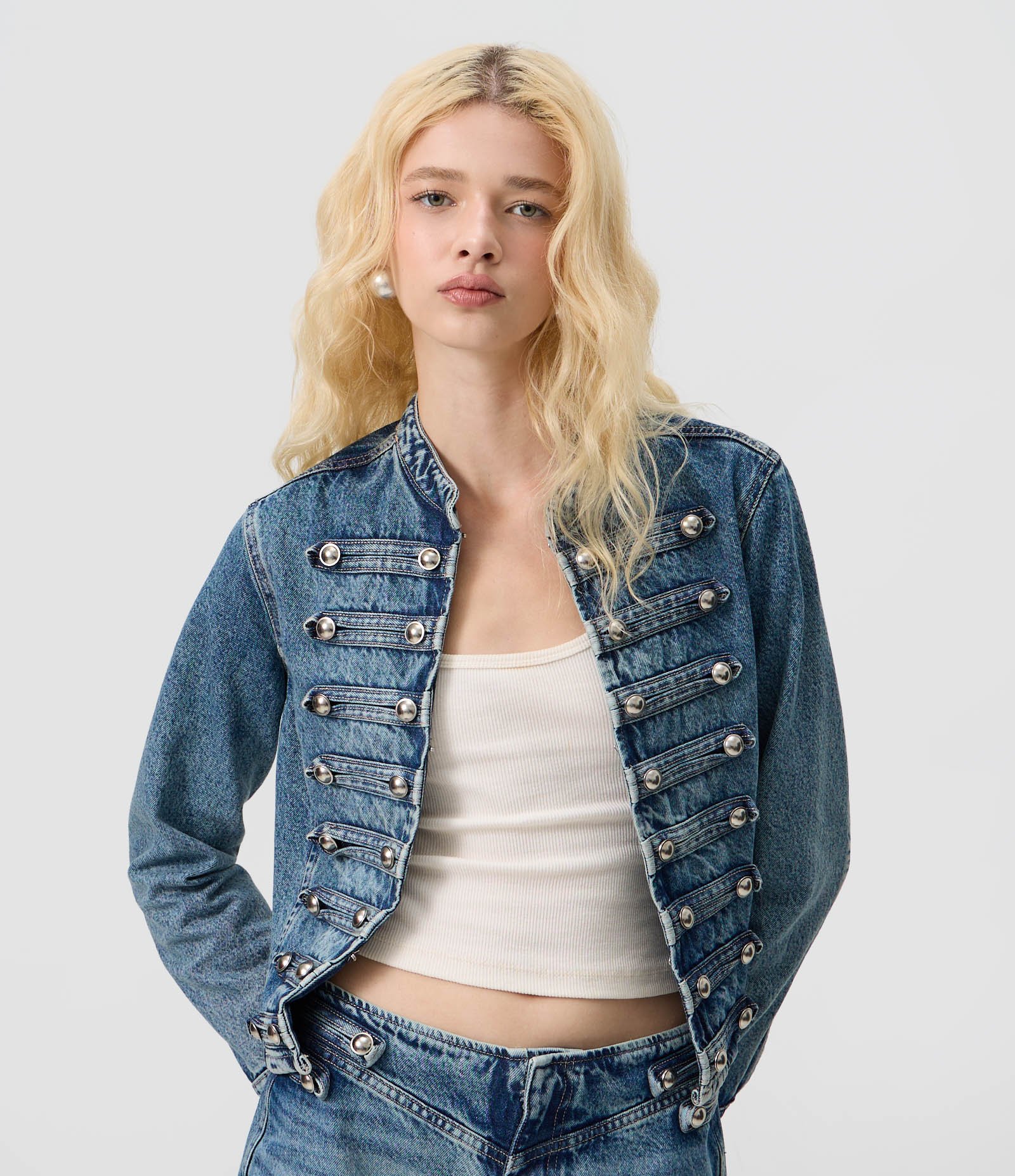 Jaqueta Napoleônica em Jeans com Botões Metálicos Azul 3