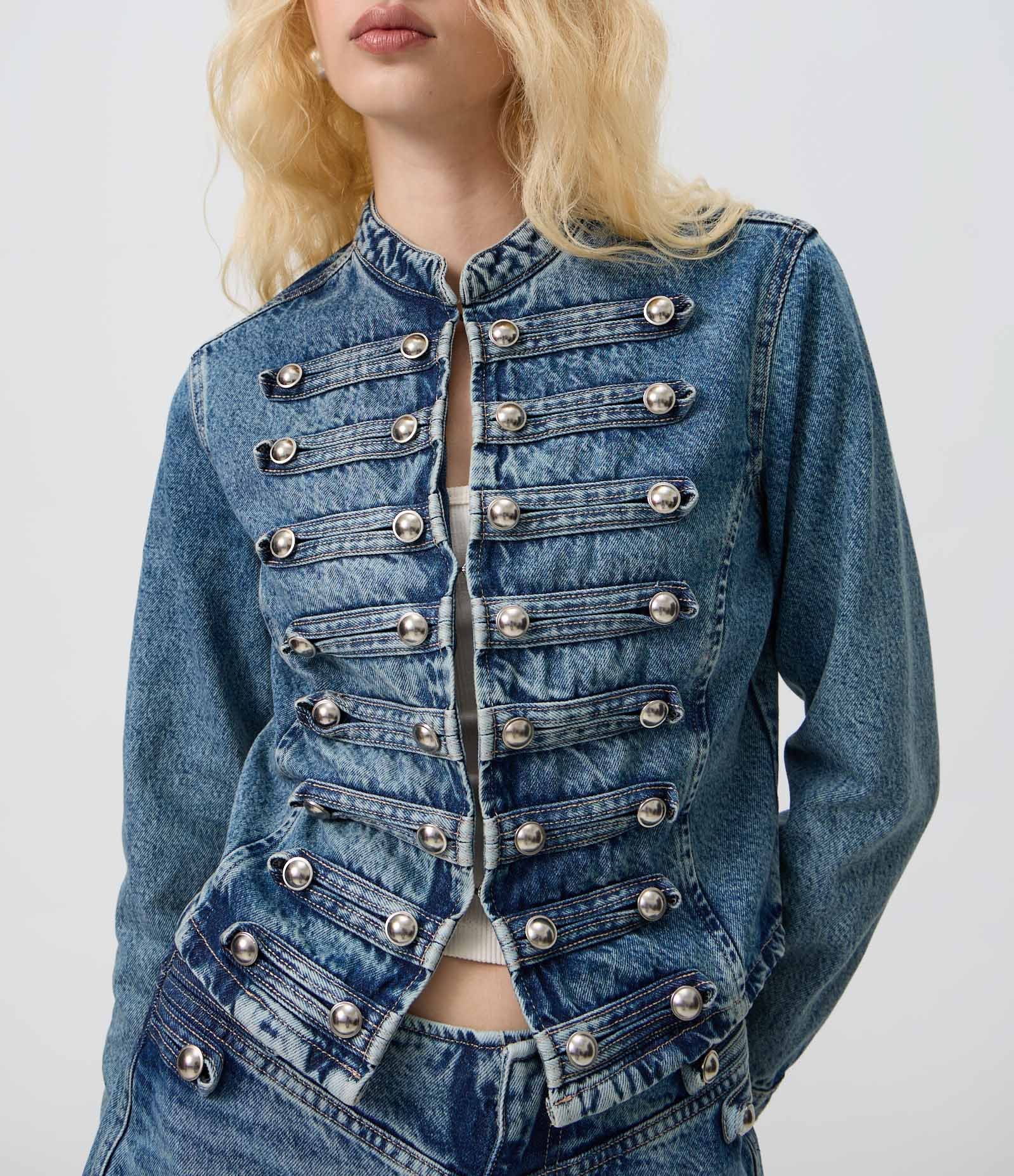 Jaqueta Napoleônica em Jeans com Botões Metálicos Azul 4